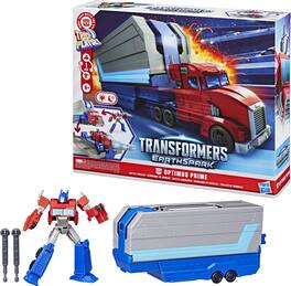 Hasbro - Collectibles - Transformers: EarthSpark - Optimus Prime Battle Trailer Playset with Action - COLLECTIBLES - Multicolor