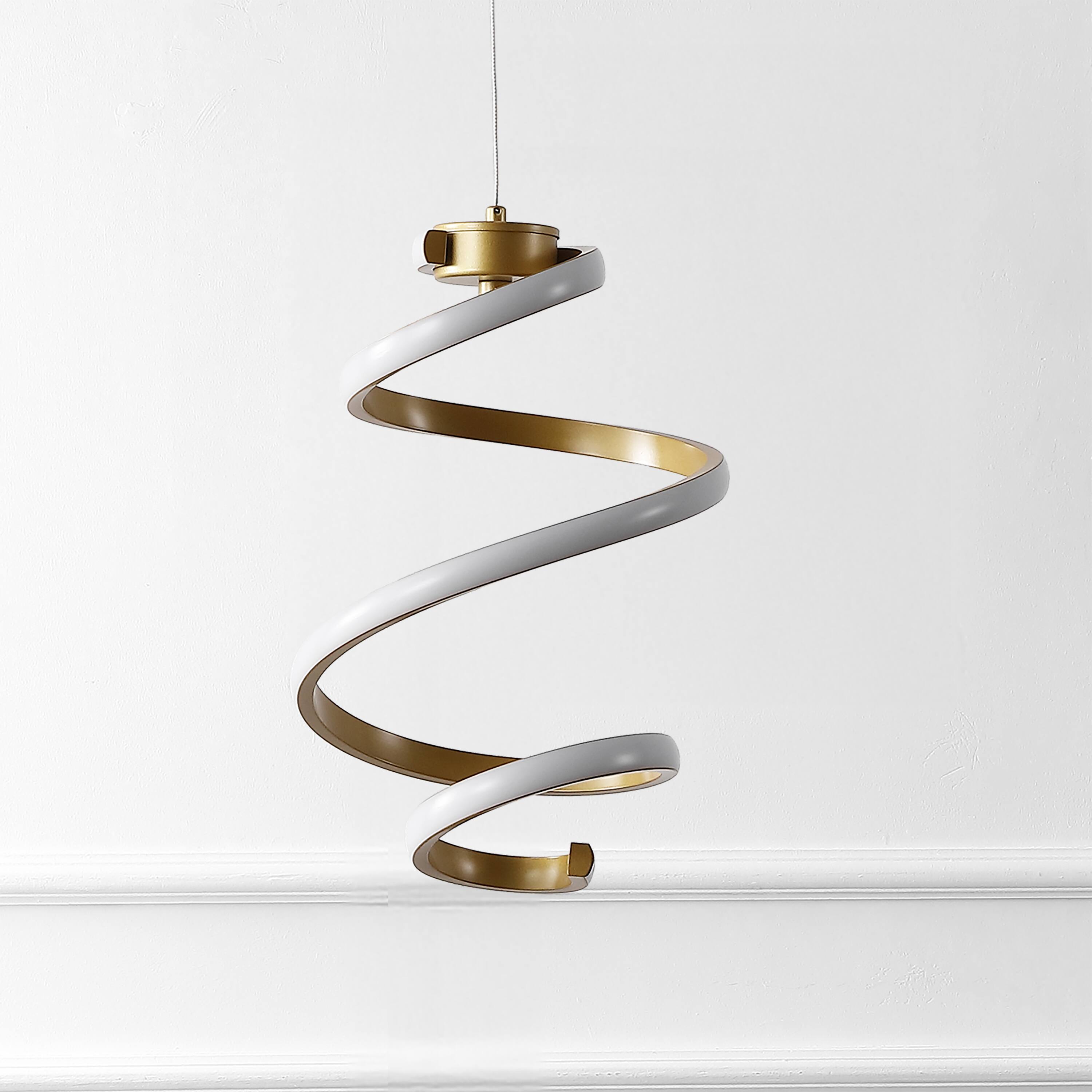 Alt View 5. Jonathan Y - Whirl 11" 1-Light Modern Minimalist Metal Helix Swirl Abstract Integrated LED Pendant, Gold Painting - Gold Painting.