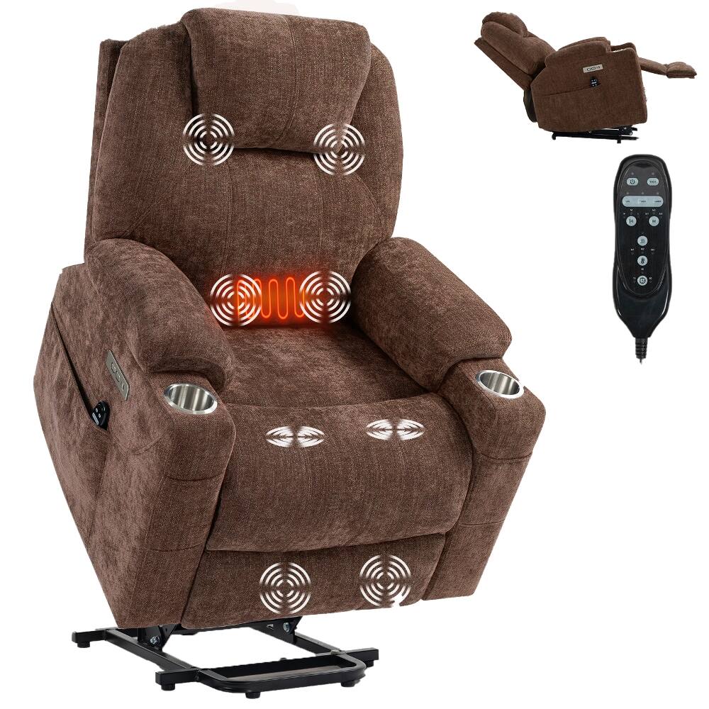 Alt View 3. Ropilly - Ropilly Heavy Duty Power Lift Recliner with Vibration Massage and Lumbar Heating, 350 lbs Weight Capacity, Brown - Brown.