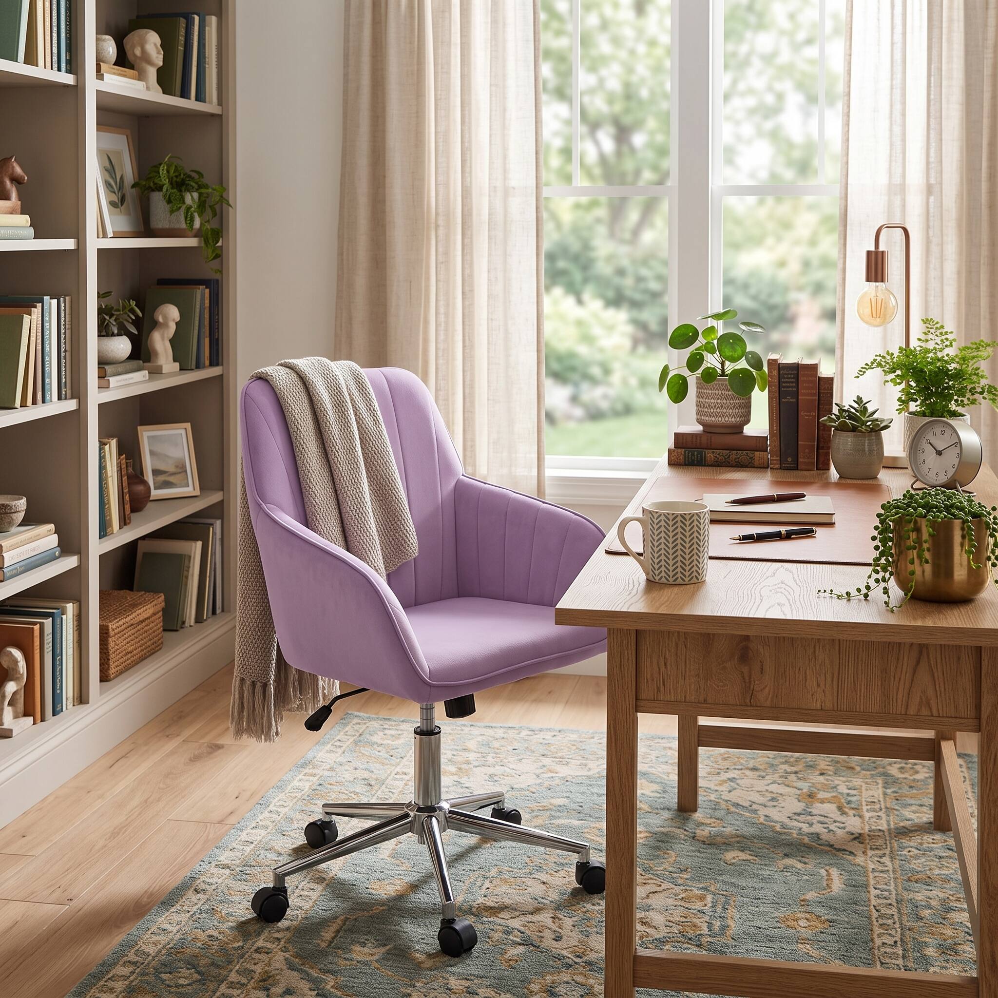 Alt View 9. Forest'nSky - Silver Metal Adjustable Office Chair with Ergonomic Swivel Chair, Backrest Seat,Lilac - Lilac.