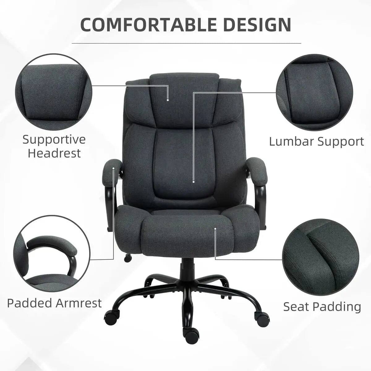 COMFORTABLE DESIGN  
Supportive Headrest  
Lumbar Support  
Padded Armrest  
Seat Padding