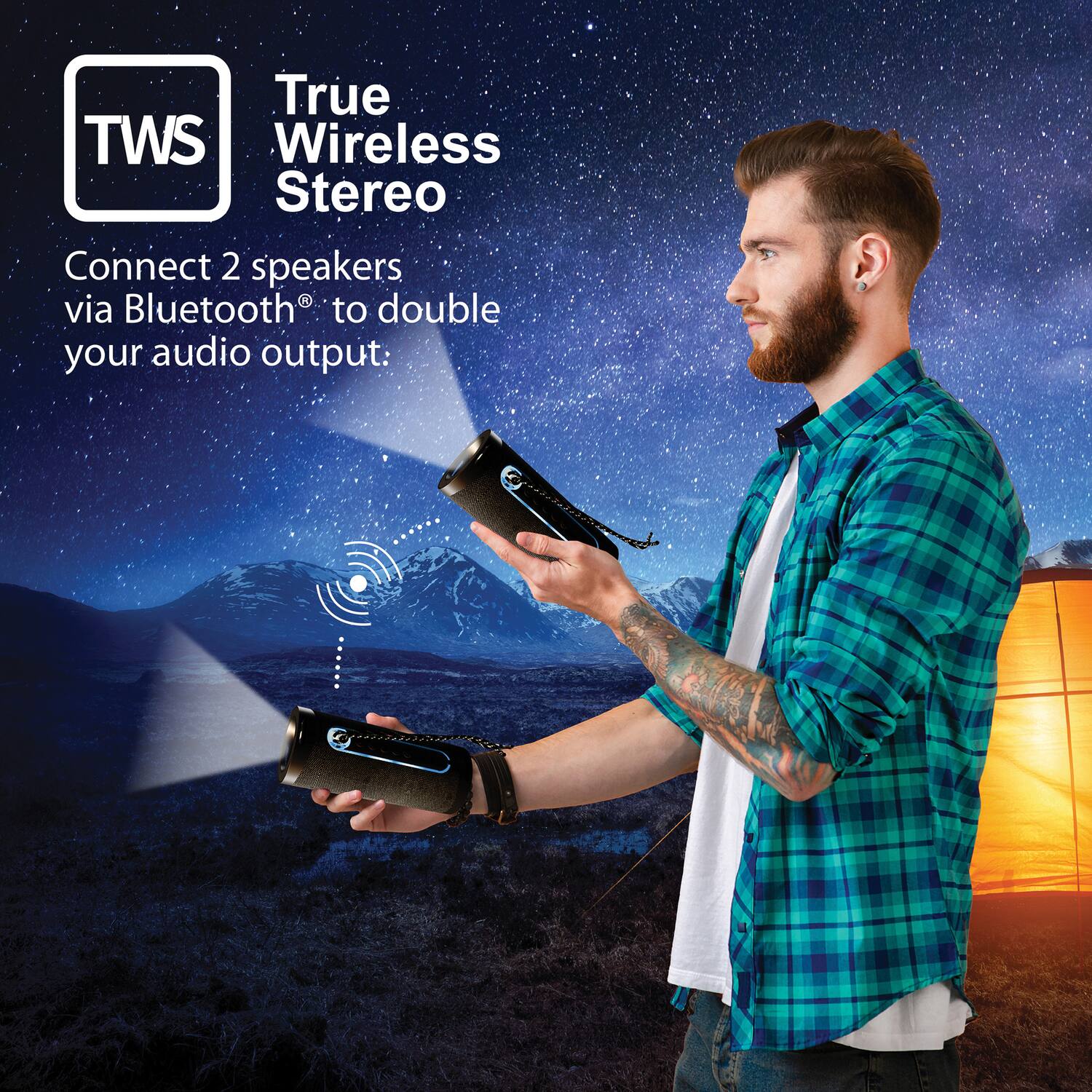 True Wireless Stereo

Connect 2 speakers via Bluetooth® to double your audio output.