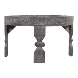 Maven Lane - Ananya Handmade Heritage Round Wooden Coffee Table, Grey Finish - Gray