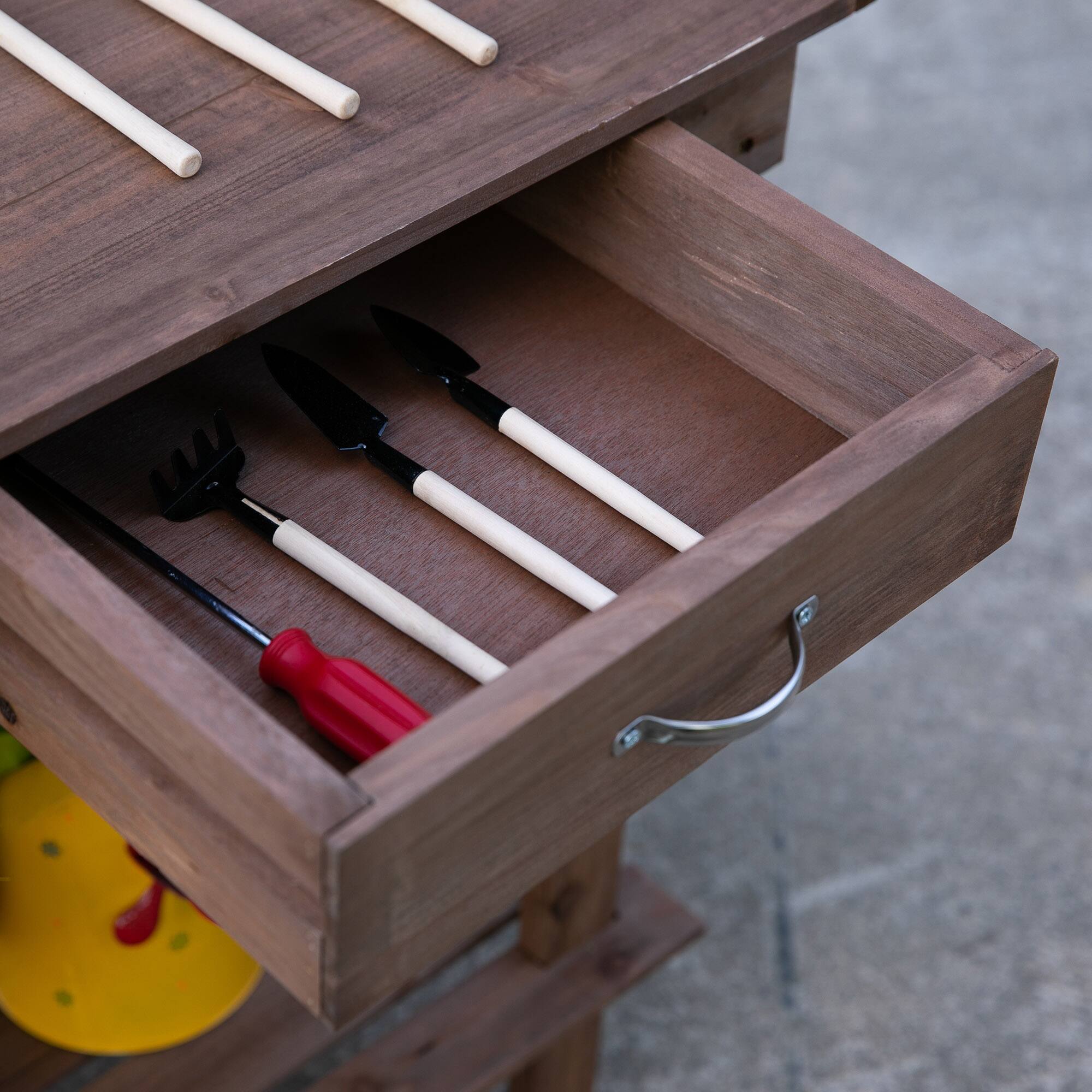 Alt View 8. Outsunny - Wooden Potting Bench Work Table with 2 Removable Wheels, Sink - Brown.