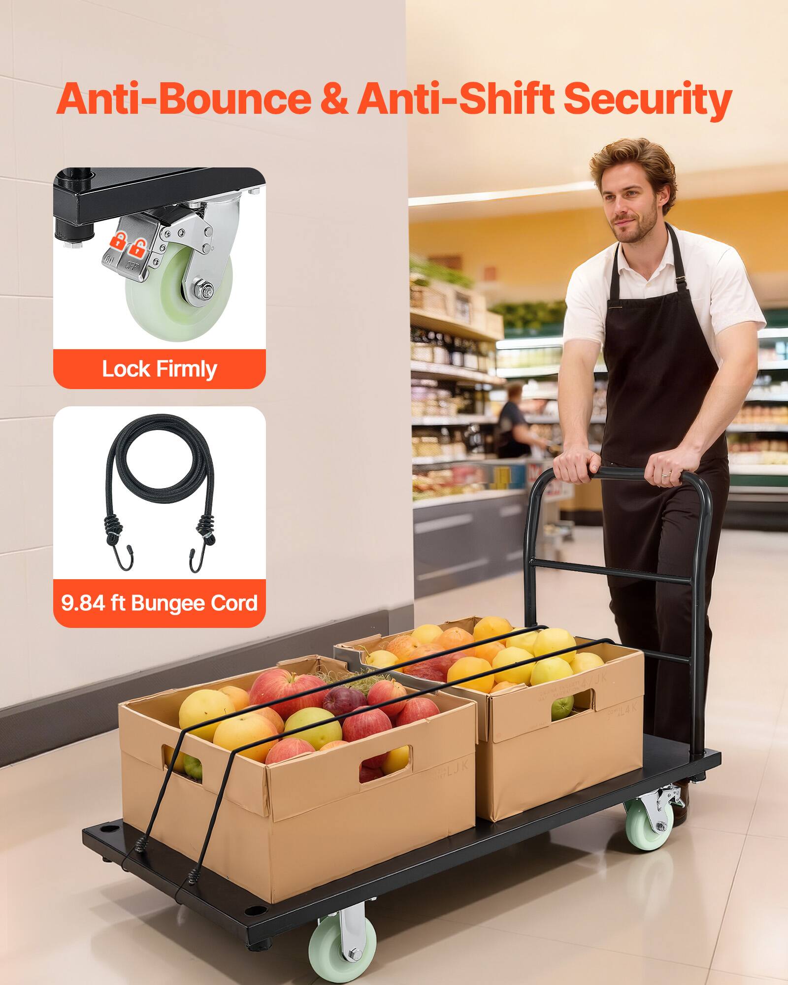 Anti-Bounce & Anti-Shift Security  
Lock Firmly  
9.84 ft Bungee Cord