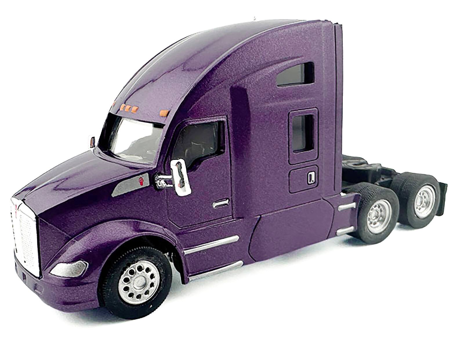 Angle. HO Logistics Replicas - Kenworth T680 Sleeper Cab Purple Metallic 1/87 (HO) Plastic Model Car by HO Logistics - Purple Metallic.