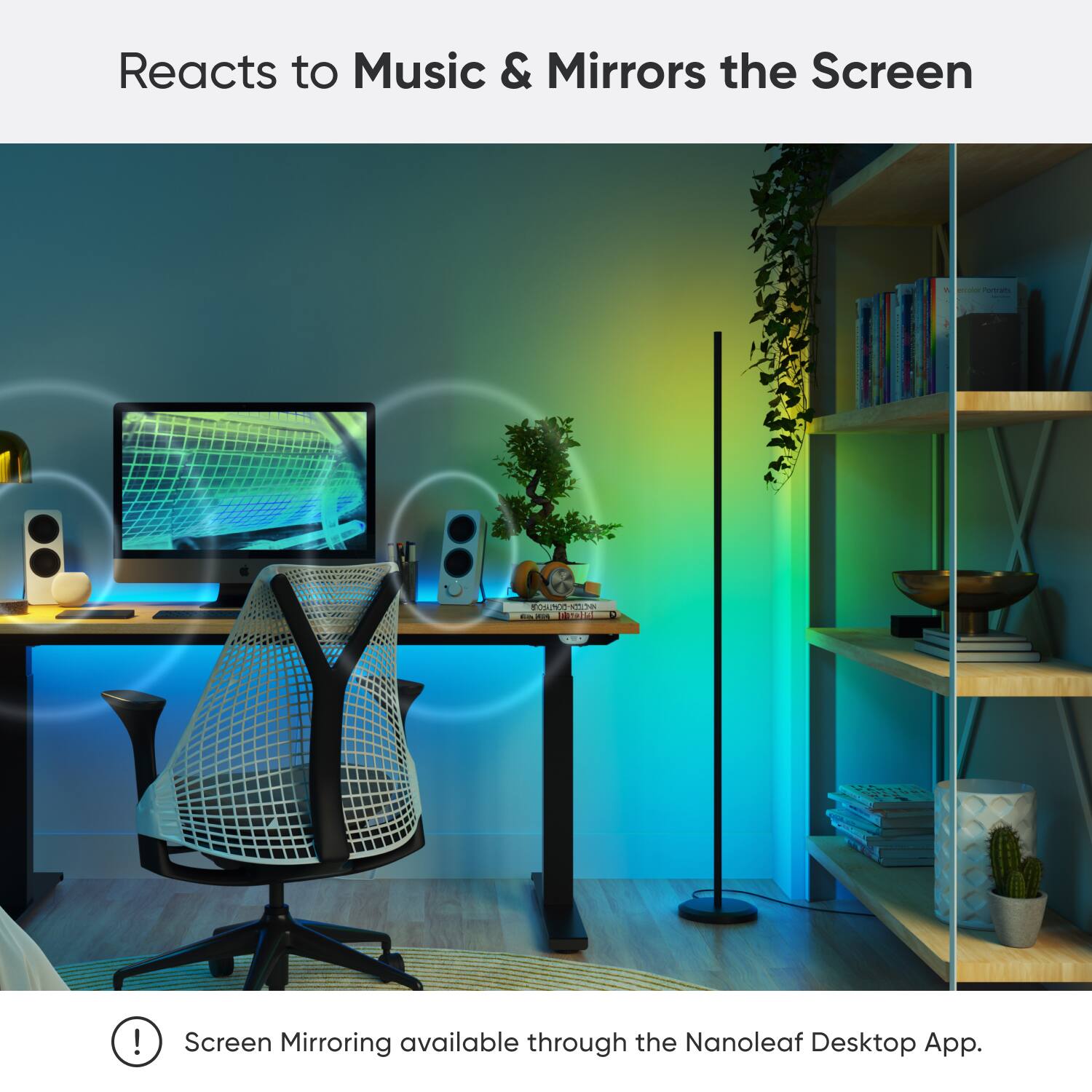 Reacts to Music & Mirrors the Screen - Screen Mirroring available through the Nanoleaf Desktop App.