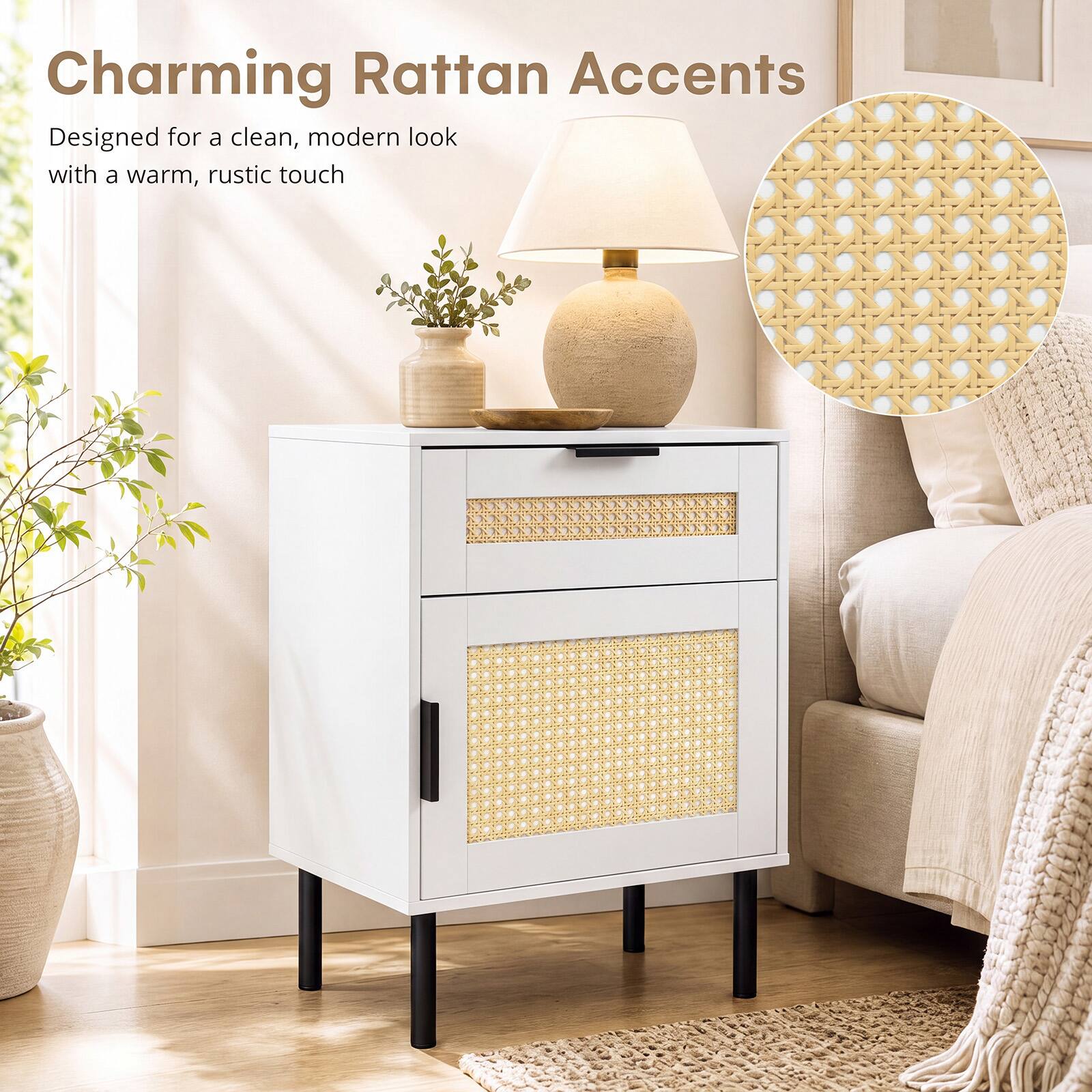 Charming Rattan Accents  
Designed for a clean, modern look with a warm, rustic touch