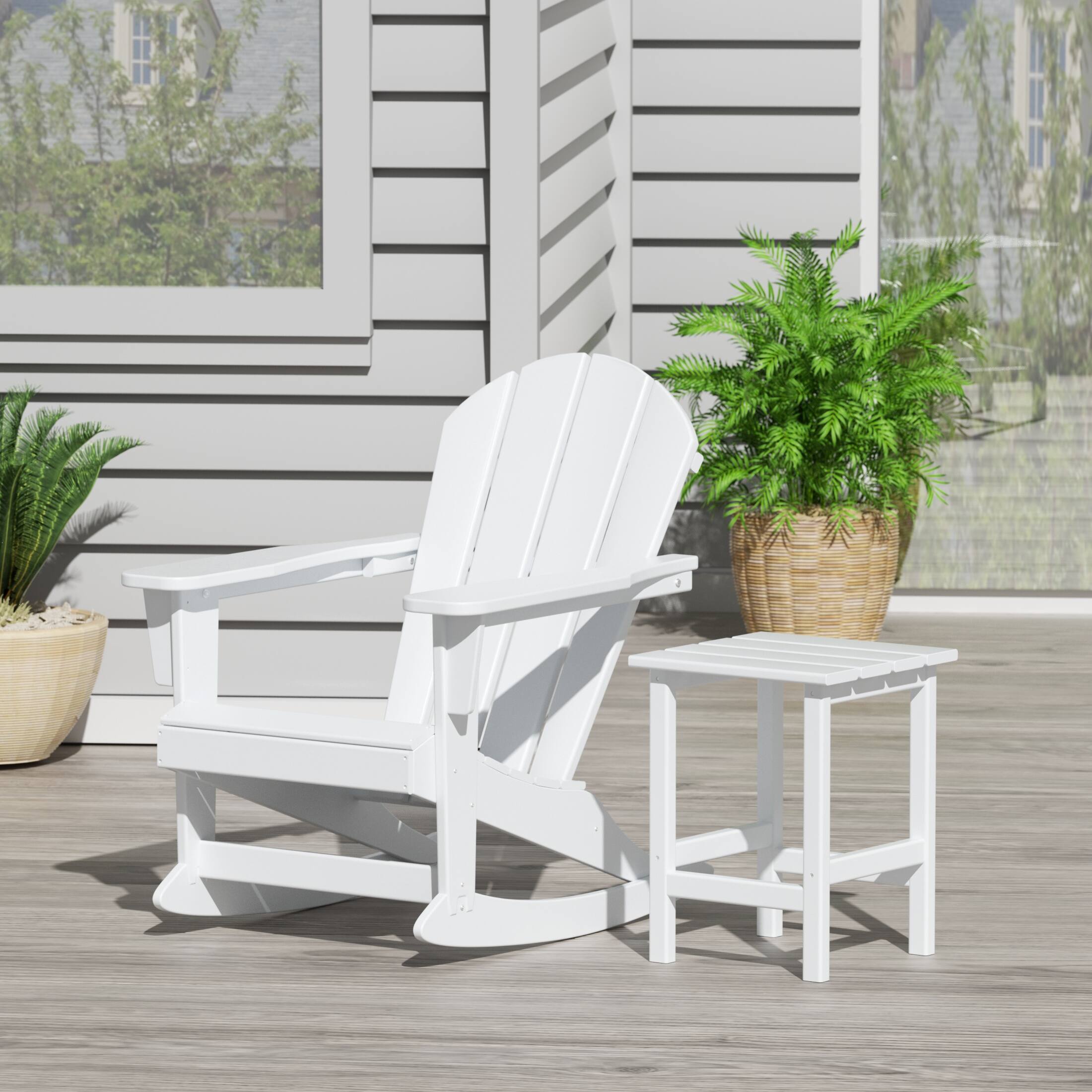 Angle. WestinTrends - WestinTrends Malibu Outdoor Patio Rocking Adirondack Chairs with Side Table Set - White.