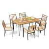 Front. Costway - 7 PCS Patio Dining Set with Acacia Wood Dining Table Rattan Armchairs Soft Cushions - Natural + Black.