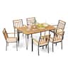 Costway - 7 PCS Patio Dining Set with Acacia Wood Dining Table Rattan Armchairs Soft Cushions - Natural + Black