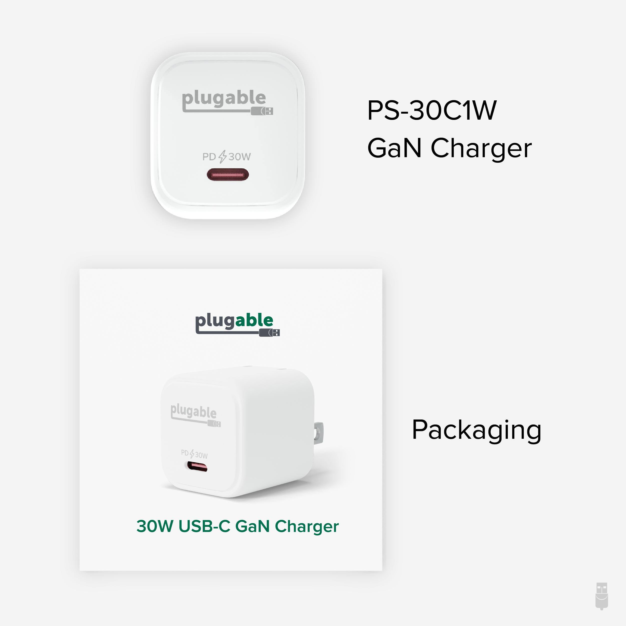 plugable (H) PD 4 30W PS-30C1W GaN Charger  
plugable (H) -N PD $30W  
Packaging  
30W USB-C GaN Charger