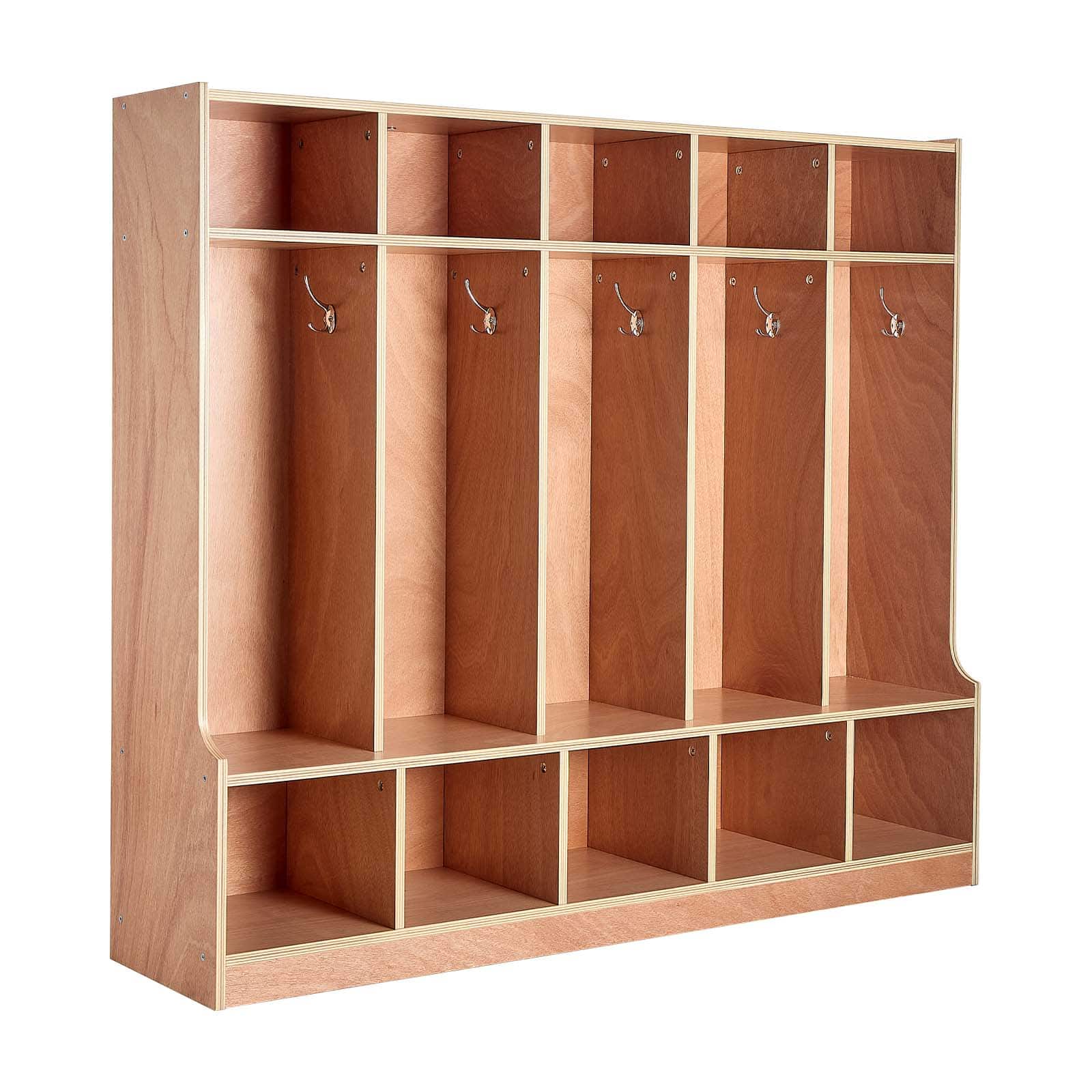 VEVOR - 5-Section Kids Coat Locker, Wooden Toddler Cubby Storage Organizer with 10 Hooks & Non-Slip Mat, for Home, Kindergarten - Natural Wood