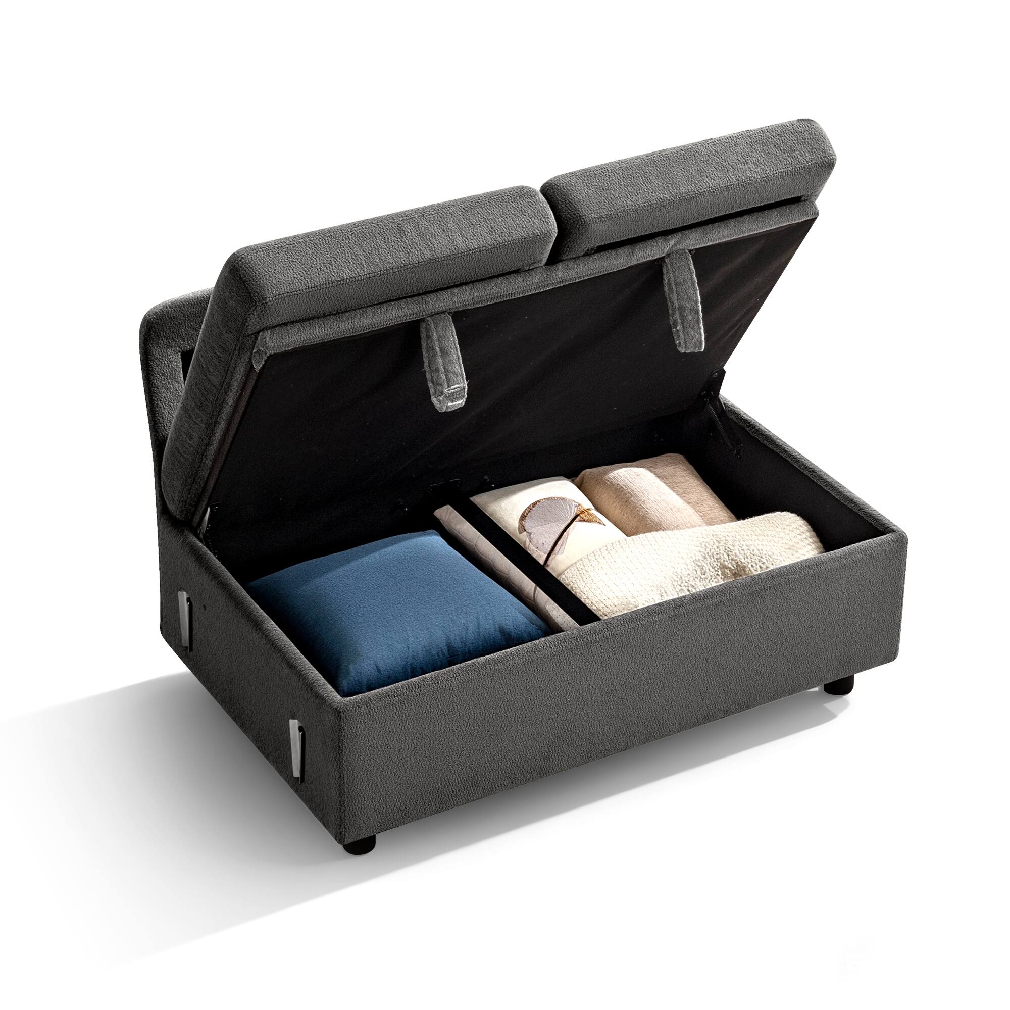 Alt View 6. Brick Attic - 4 to 7 Seat Modular Pull Out Sofa Bed with Storage Ottoman Washable Covers and Side Pockets for Living Room - GR-4 Seat - Ottoman.