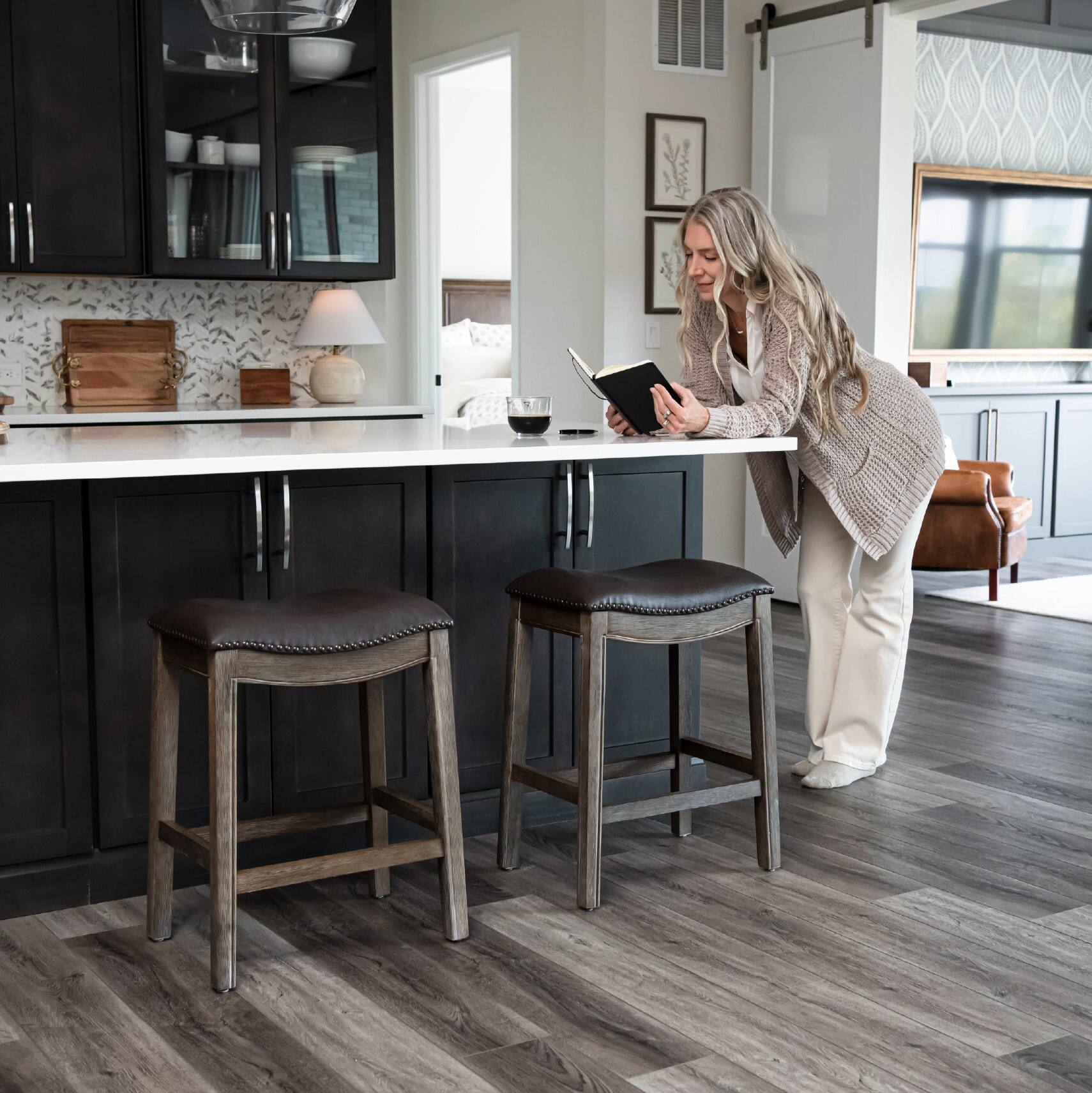 Alt View 4. Maven Lane - 26" Adrien Saddle Counter Stool In Walnut Finish With Vegan Leather - Walnut.