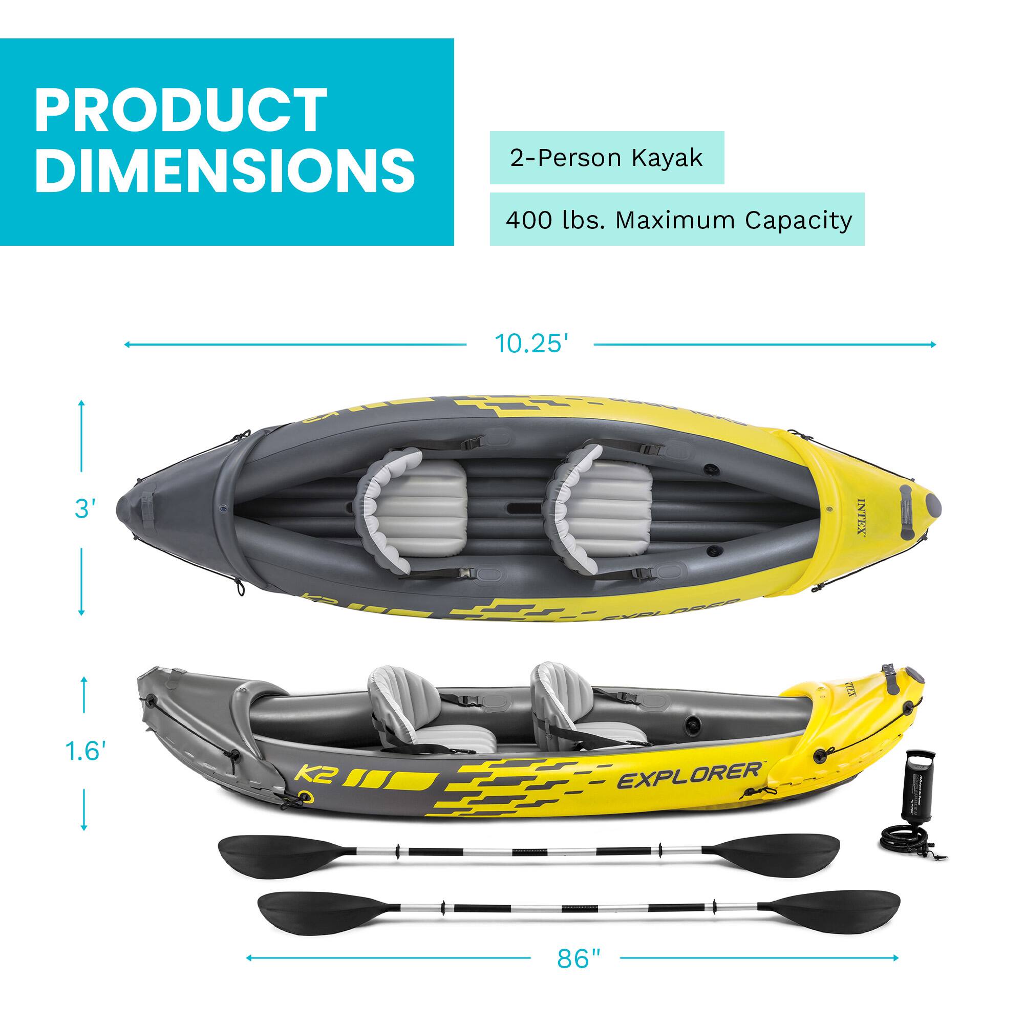 PRODUCT 2-Person Kayak  
DIMENSIONS  
400 lbs. Maximum Capacity  
10.25'  
3'  
1.6'  
86"