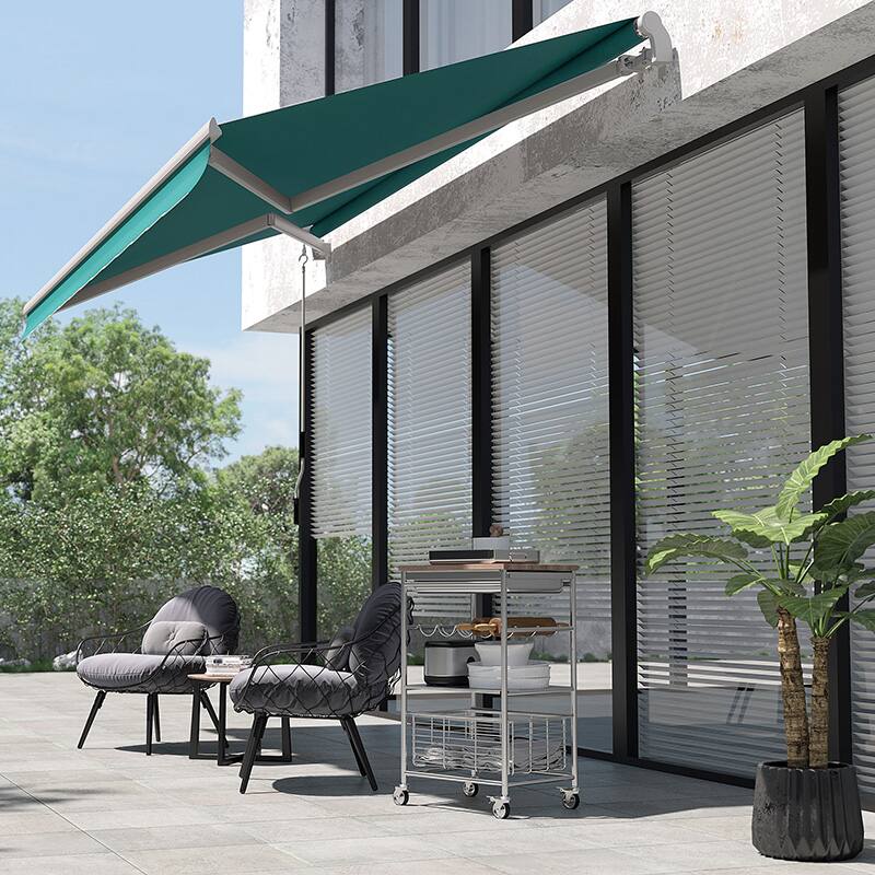 Alt View 1. Outsunny - 13' x 8' Retractable Awning, Patio Awnings, Sunshade Shelter w/ Manual Crank Handle, UV & Water-Resistant Fabric - Green.