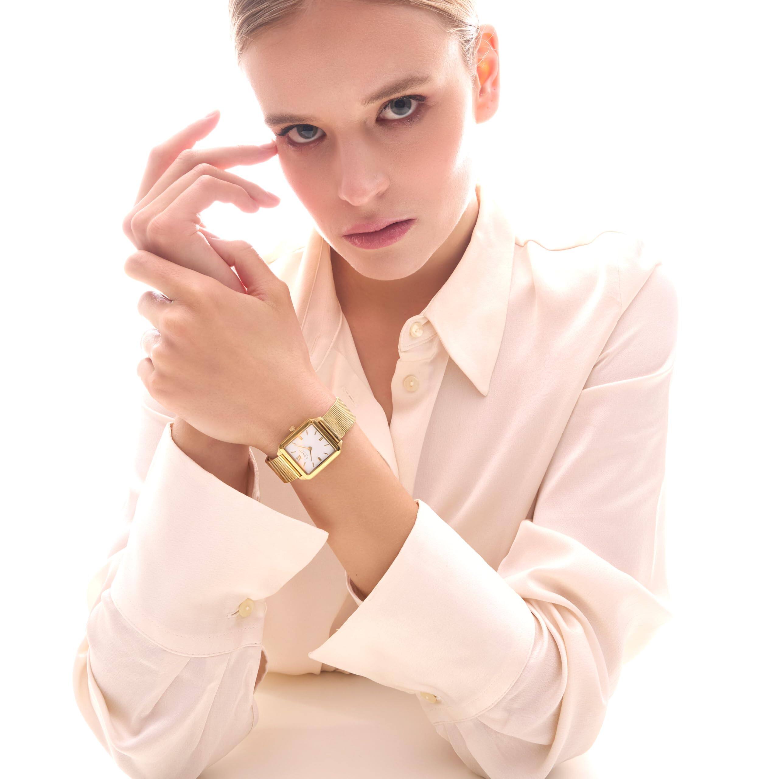 Back. Obaku - Obaku Adamas Steel Women’s Watch, Diamond Accent, Stainless Steel Link Bracelet, 22.5mm Case – White Mother of Pearl - S - White Mother of Pearl.