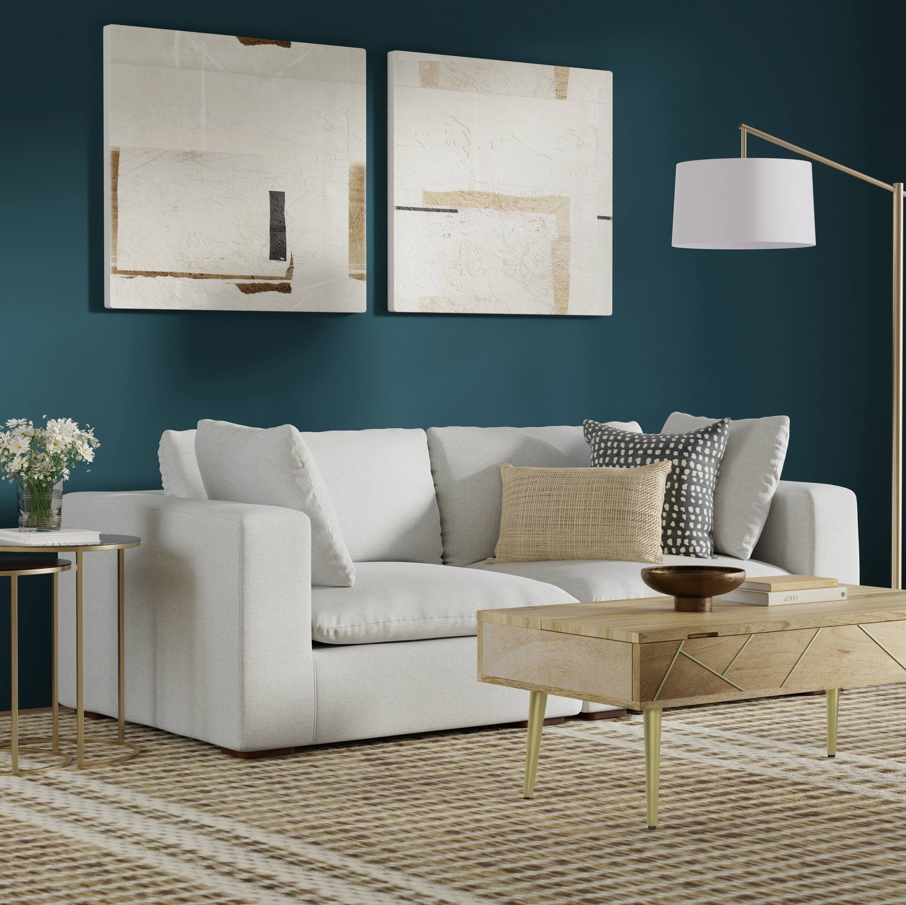 Angle. Simpli Home - Jasmine 2-Seater Modular Sofa in Performance Fabric - Cloud Grey.