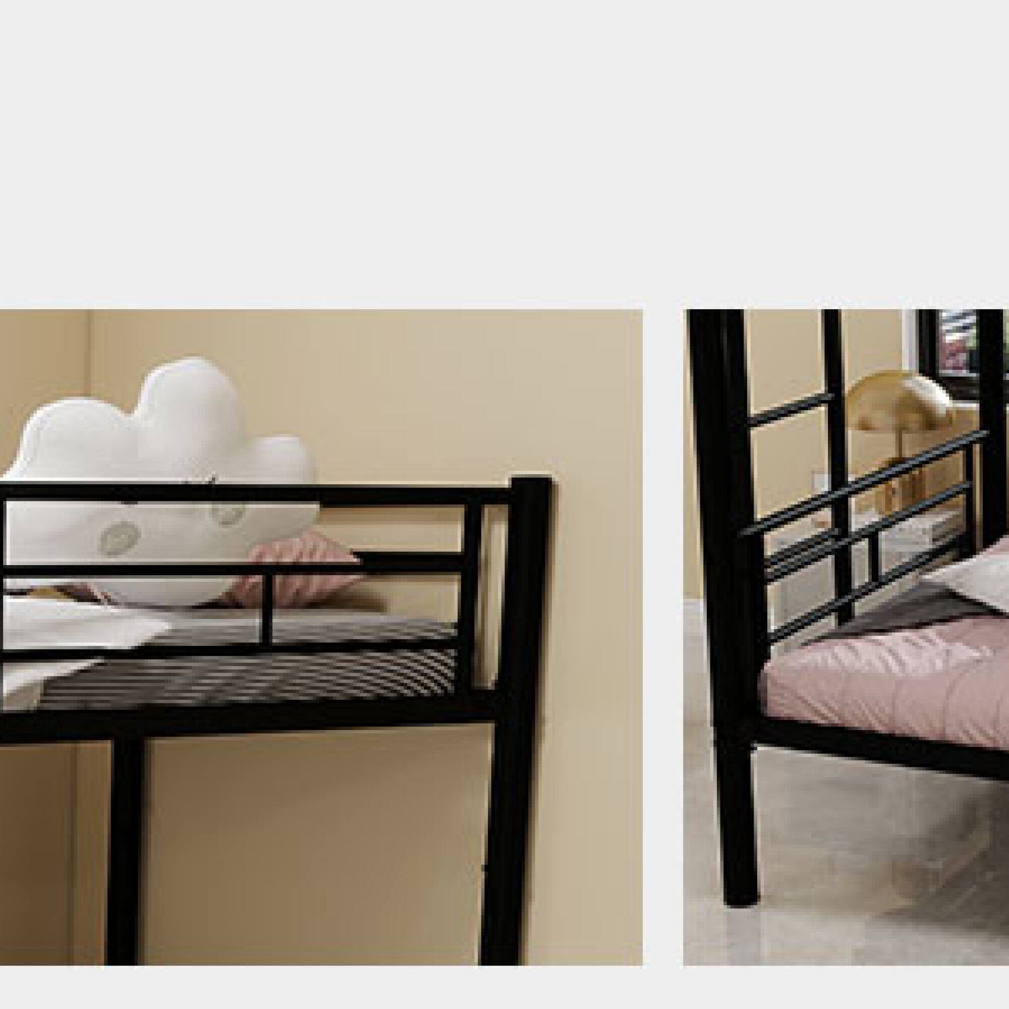 Angle. GOODSILO - Twin Over Twin Metal Bunk Bed Frame with Ladder and Guardrail for Kids, Convertible to Two Separate Beds - Black.