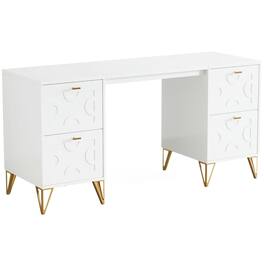 Resenkos - Kadyn Study Writing Desk 59" Computer Desk with File Drawers, Wood Executive Desk for Home Office - White