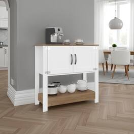 Loheer - oak coffee station coffee bar cabinet with storage doors 35 Inch - White and Natural