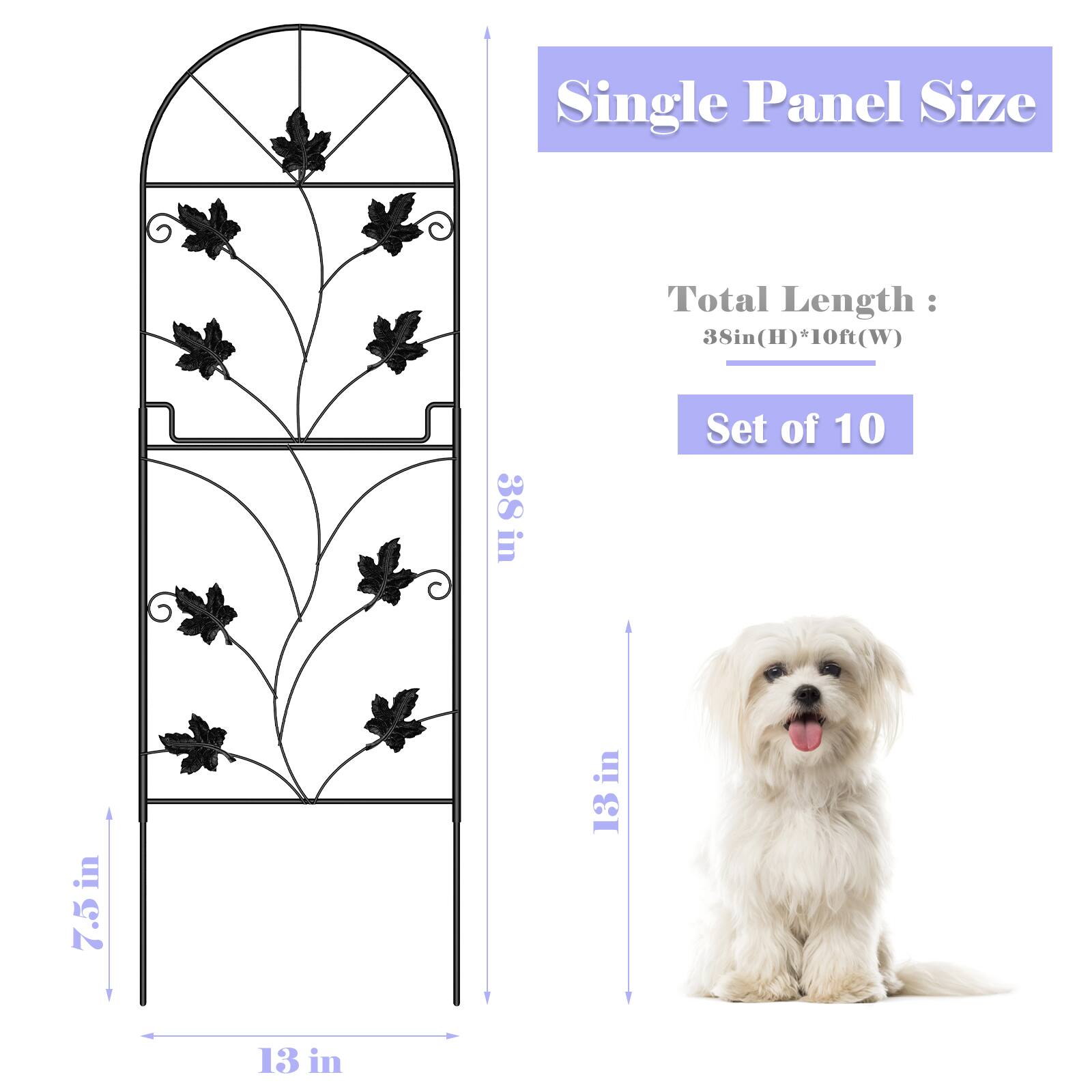 Single Panel Size  
Total Length: 38in (H) * 10ft (W)  
Set of 10  
7.5in  
13in  
13in
