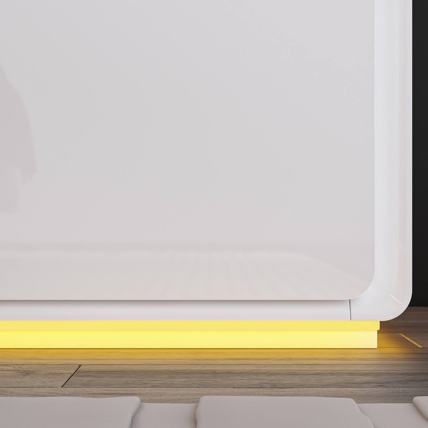 Alt View 4. FUFU & GAGA - Modern 2-Drawer Nightstand Bedside Table with Warm Light, Hidden Handle, Rounded Corners, Storage Cabinet for Bedroom - White.