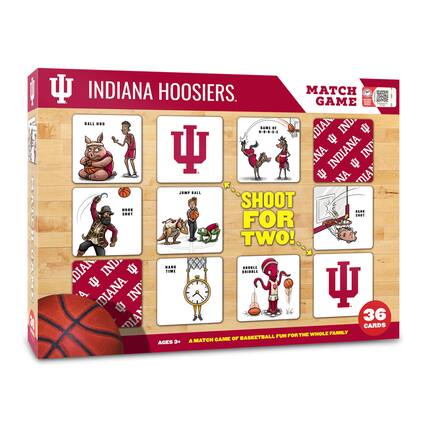 INDIANA HOOSIERS MATCH GAME
SHOOT FOR TWO!
GAME OF BASKETBALL FUN FOR THE WHOLE FAMILY
AGES 3+ A MATCH GAME
36 CARDS
BALL HOG
HOOK
JUMP BALL
HANG TIME
DOUBLE DRIBBLE
SHOT
RANK
GAME OF BASKETBALL