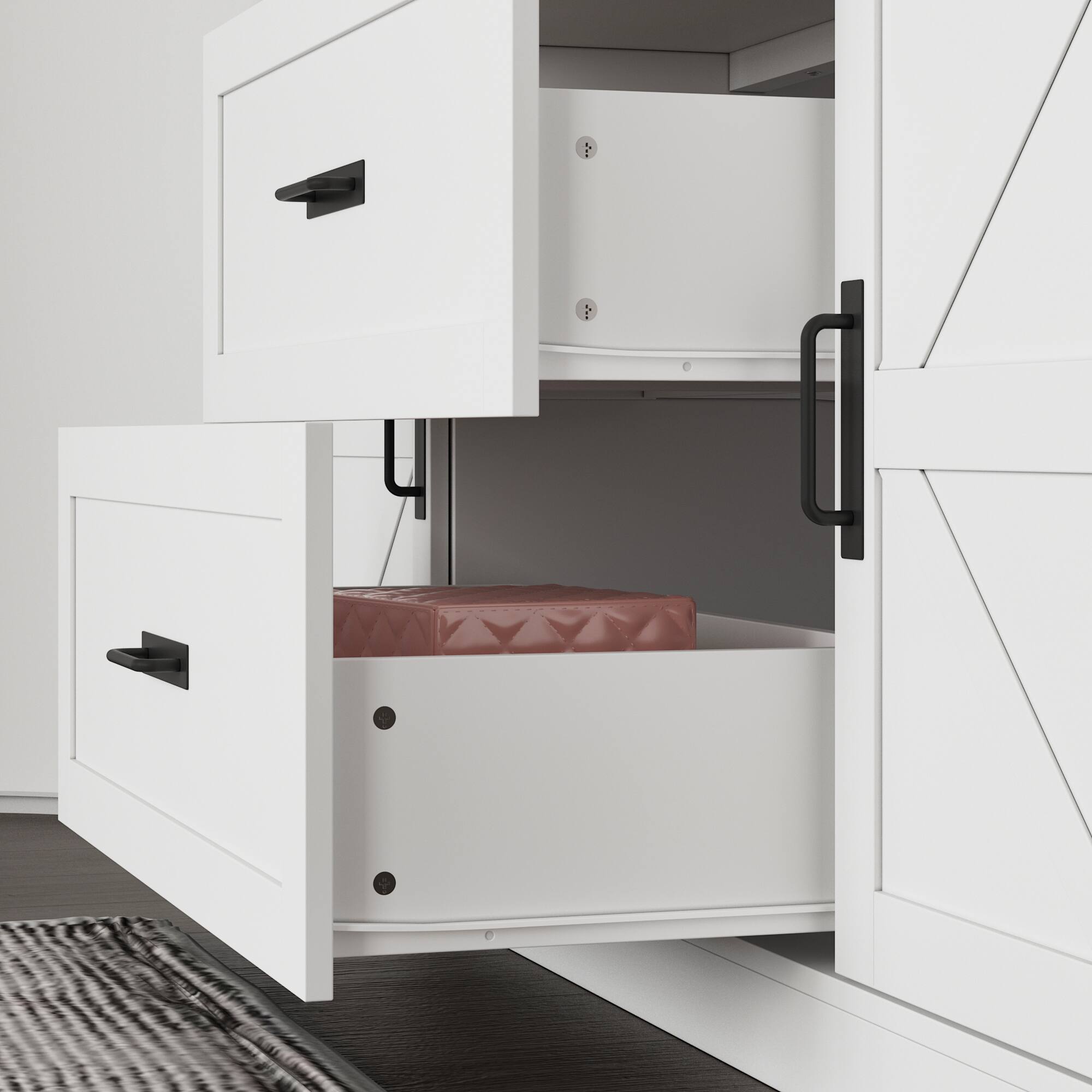 Alt View 2. FUFU&GAGA - Luxury Modern Wardrobe Closet with Glass Doors, LED Lighting System, Hanging Rods, Drawers & Open Shelves - White.