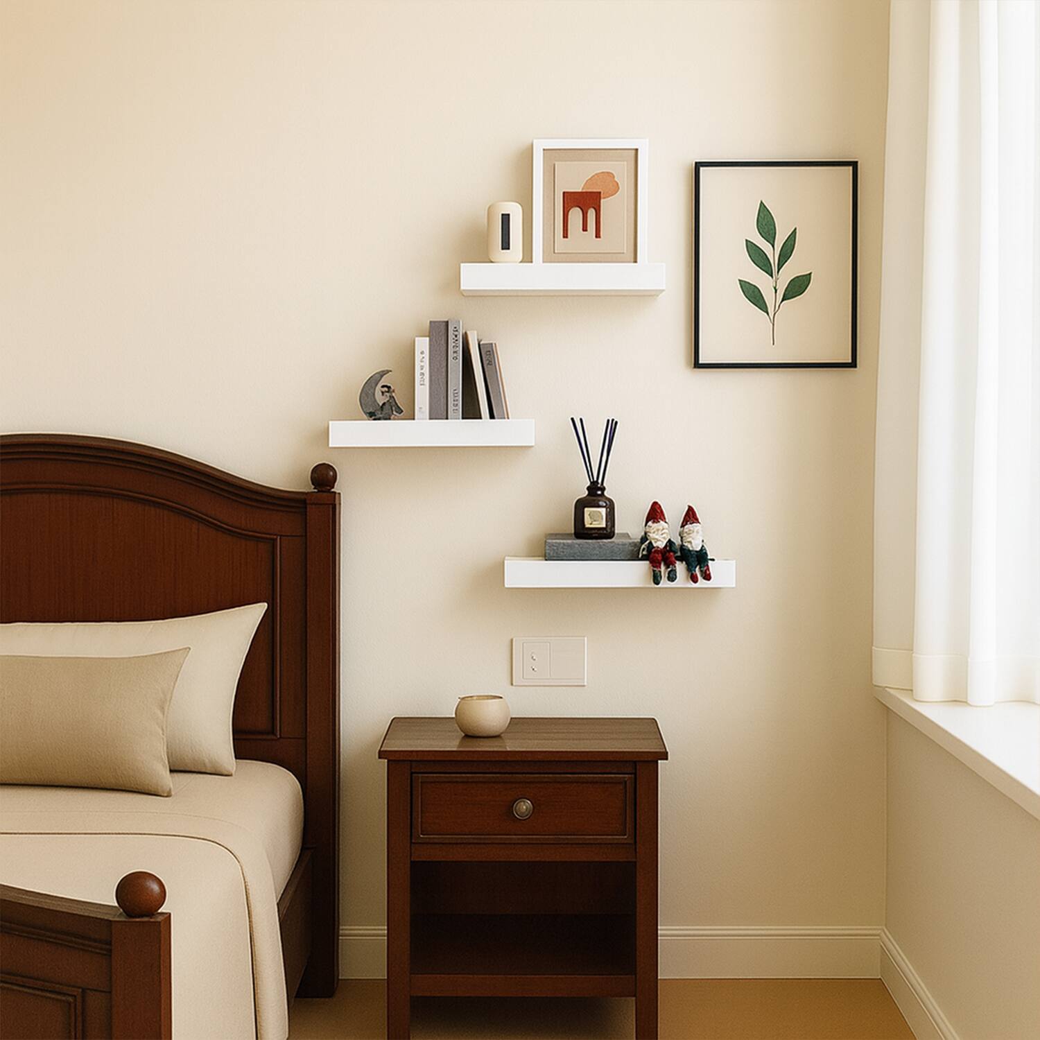 Alt View 1. BOMEDA - Floating Wall Shelves, Wooden Wall Shelf for Room or Bathroom Storage, Over Toilet Wall Organizer, 12x7x1.5 in, 3 Pack - White.