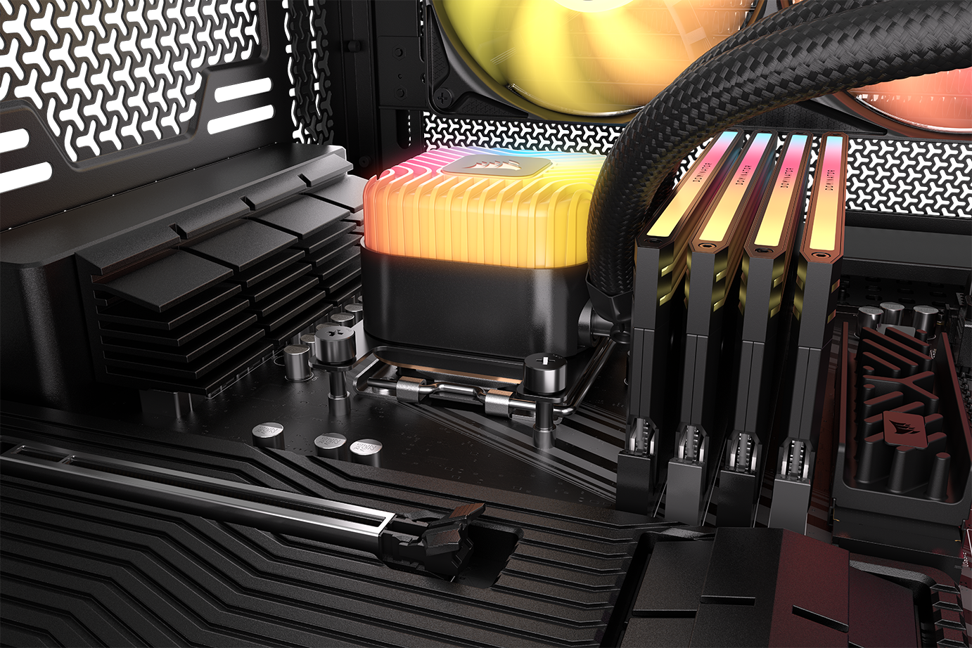 Alt View 4. CORSAIR - NAUTILUS II 360 RS ARGB Liquid CPU Cooler – Vibrant ARGB, FlowDrive 2S Pump, RS II ARGB Uni Frame Fans, 360mm Radiator - Black.