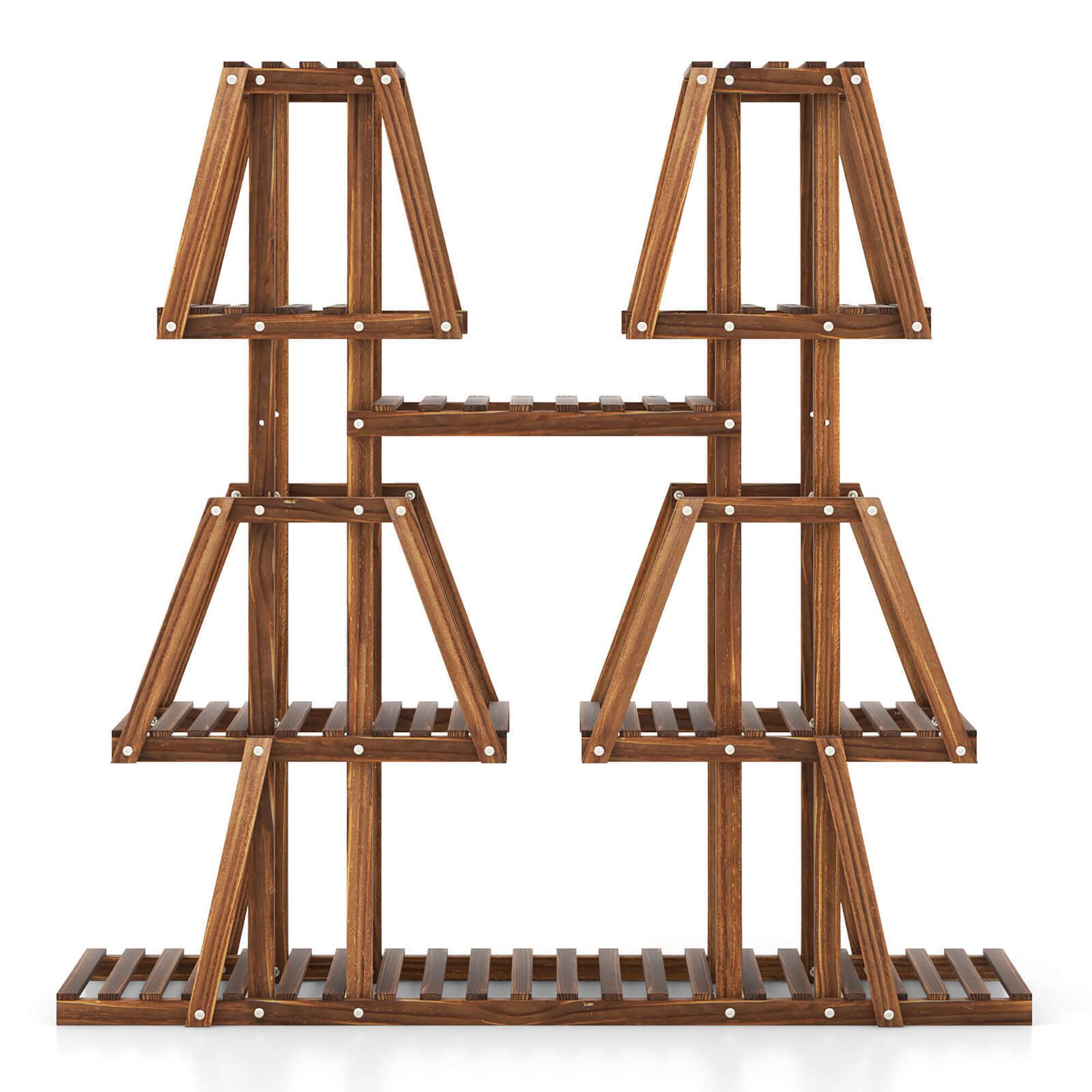 Alt View 4. Gymax - Gymax 5-Tier Wood Plant Stand 10 Pots Plant Display Rack Tall Corner Plant Organizer - Brown.