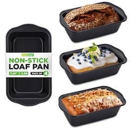 NutriChef - Loaf Pans Set of 4, Non-Stick, Premium Carbon Steel for Even Heat Distribution, Oven Safe (NCLP4BK) - Black