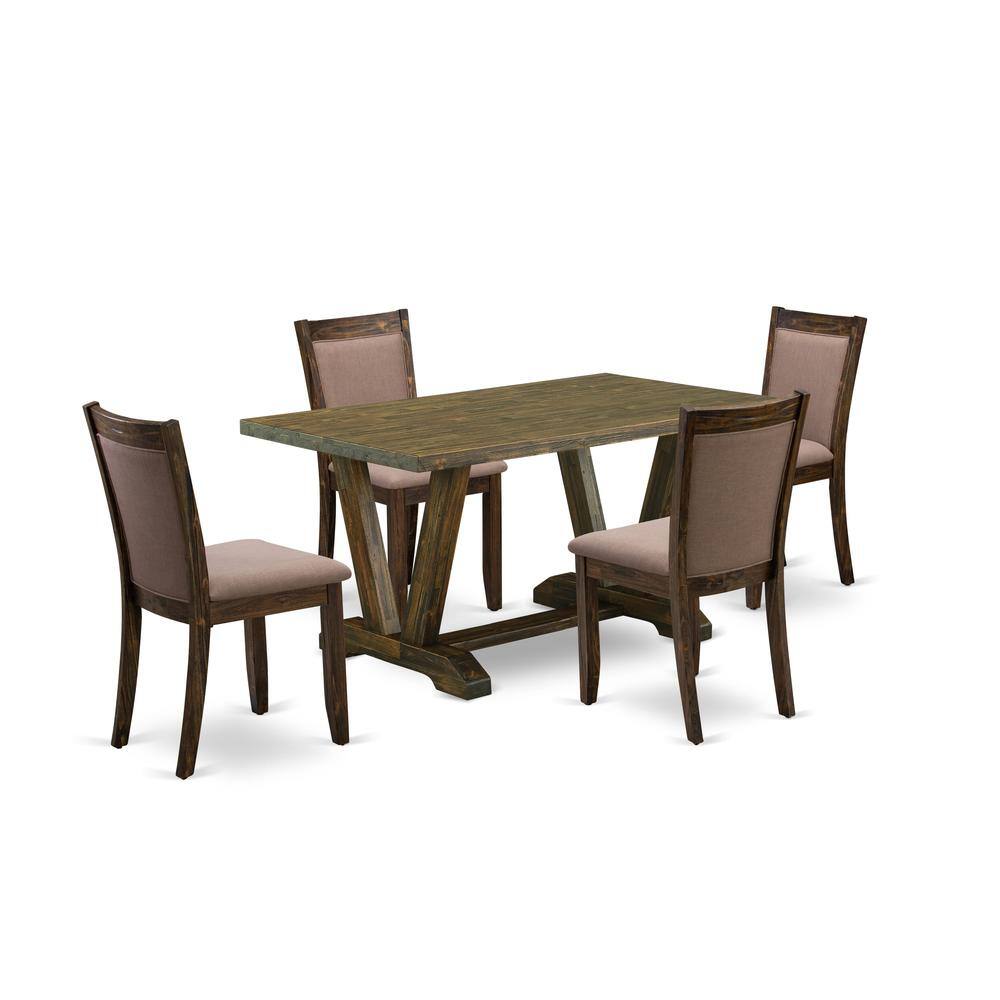 Alt View 4. East West Furniture - V776MZ748-5 - 5-Pc Dinette Set - 4 dining room chairs and 1 Dining Table (Distressed Jacobean Finish) - Multi-Color.