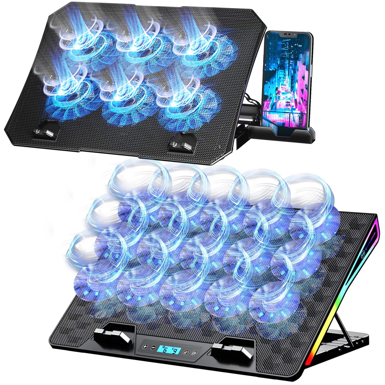 HongFei - AICHESON S039 Laptop Cooler and Gaming RGB Laptop Cooling Stand AA2 Set - Blue
