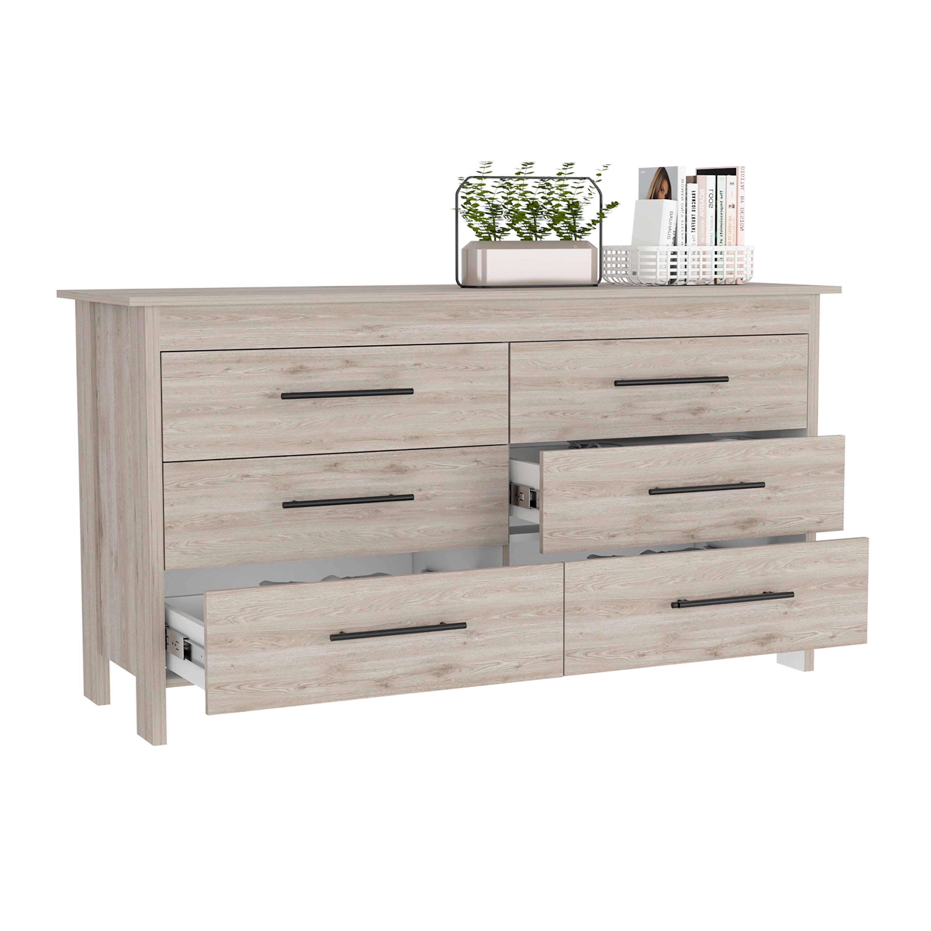 Alt View 2. TuHome - Hms 6 Drawer Double Dresser, Four Legs, Superior Top, Six Drawers - Light Gray.