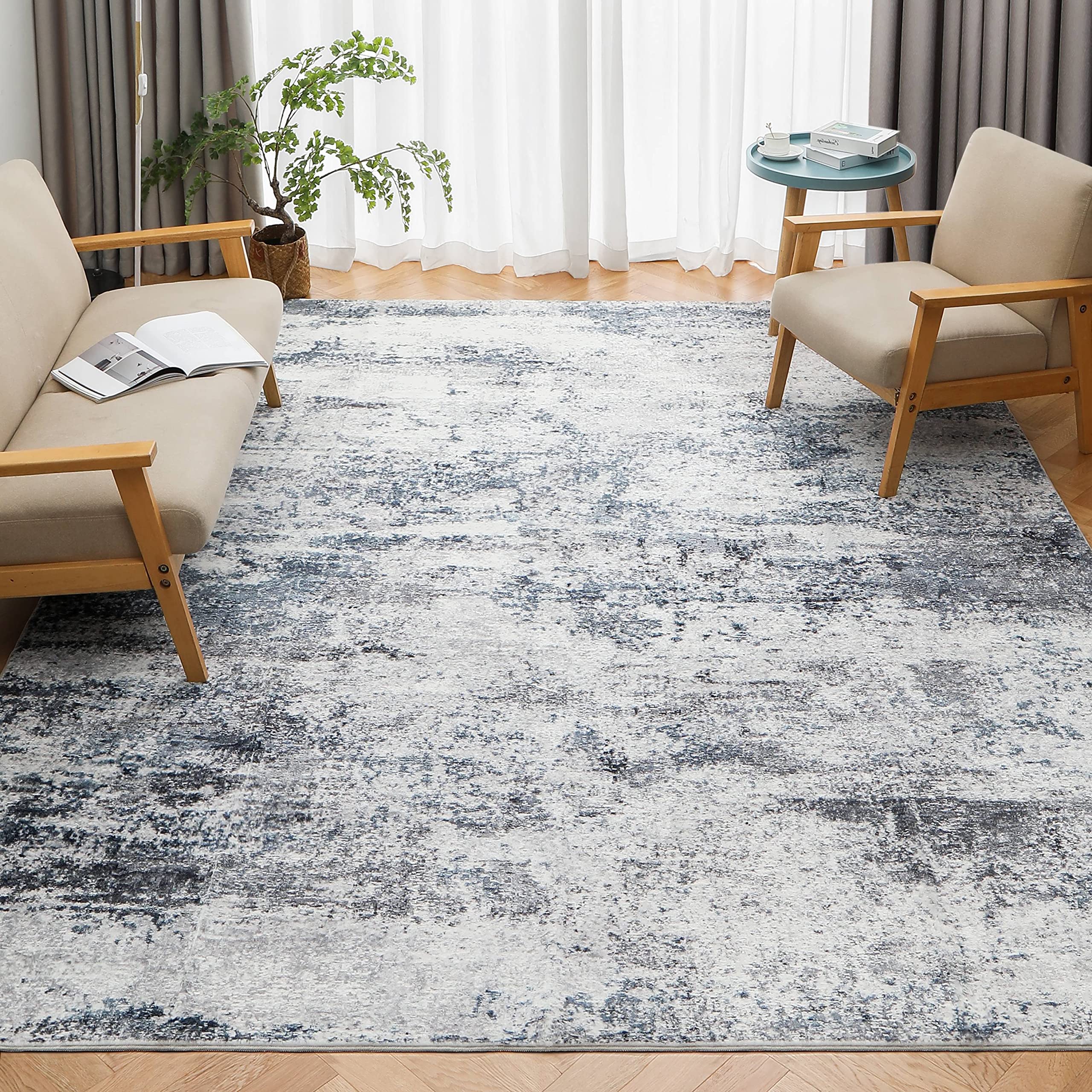 Back. Stylel Star - 8x10 Area Rugs Living Room Rug Washable Abstract Large Dining Bedroom Carpet Non Slip Indoor Modern Home Office Blue ... - Blue/Grey.