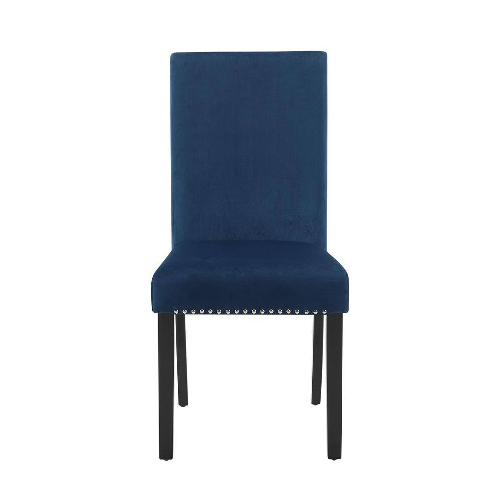 Alt View 2. New Classic Furniture - Furniture 37.75" Velvet & Wood Dining Chair in Blue (Set of 2) - Blue.