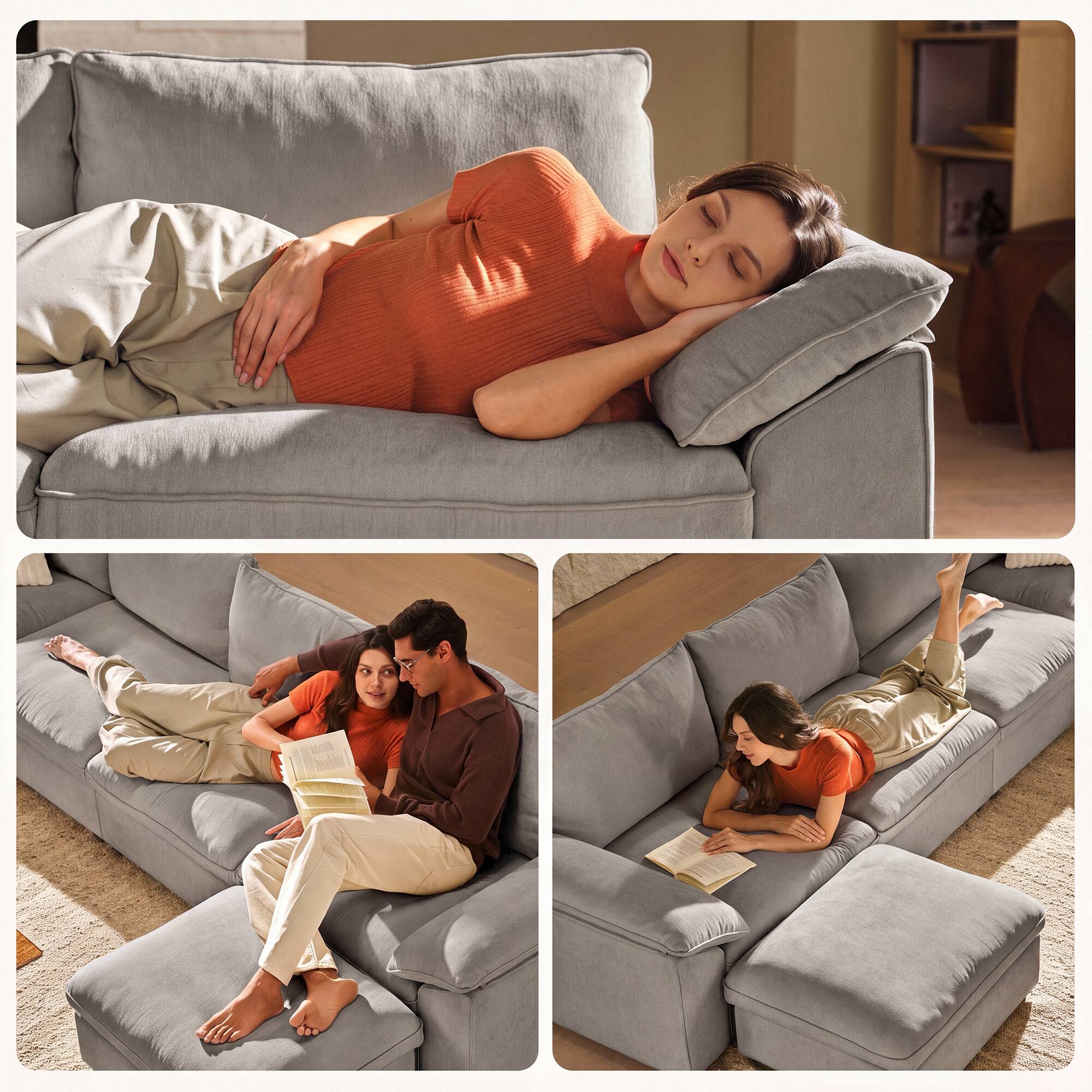 Back. ModernMate - 145.64" W 4-Seat Chenille Cloud Down-Blend Modular U-shape Sectional with Storage Ottoman for Living Room - Gray U-Shaped.