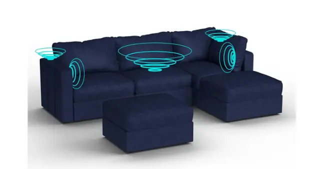 Angle. Lovesac - 5 Seats + 5 Sides Sapphire Navy Corded Velvet & Standard Foam with 6 Speaker Immersive Sound + Charge System - Sapphire Navy.