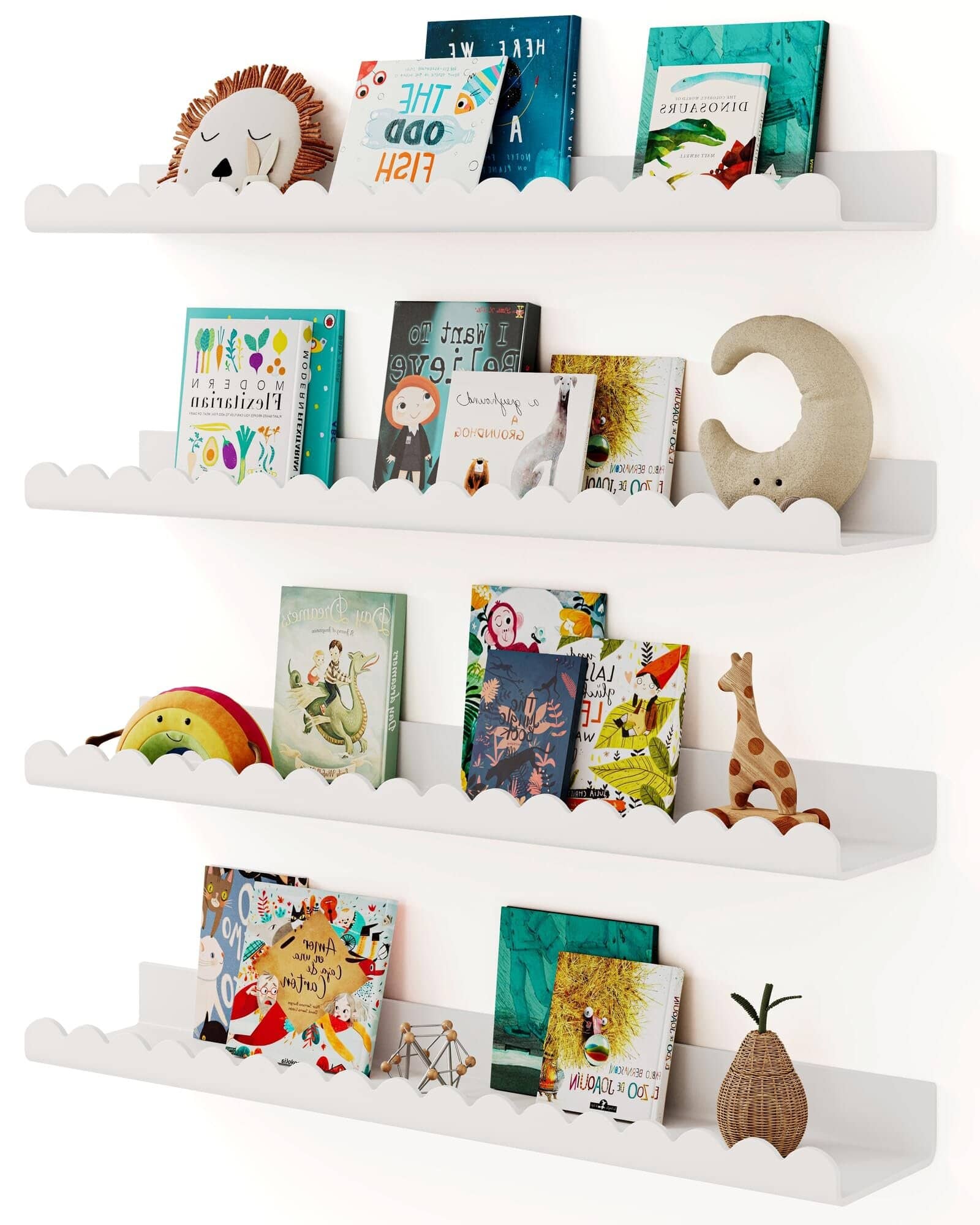 Dazzed Corner - 23 Inches Acrylic Bookshelf for Kids Room, Floating Shelves for Wall,4 Pack - White