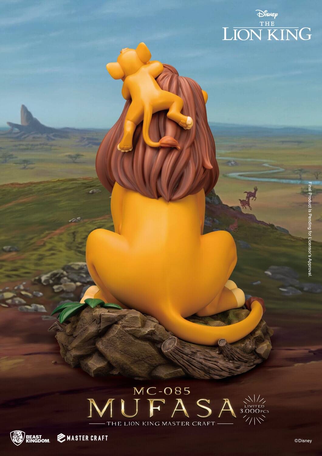 Disney THE LION KING  
Final Product Pending for Licensor's Approval  

MC-085  
MUFASA  
THE LION KING MASTER CRAFT  
LIMITED 3,000 PCS  

BEAST KINGDOM  
MASTER CRAFT  

©Disney