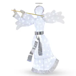 Costway - Pre-Lit Angel Christmas Decoration, Artificial Christmas Decor w/ 100 LED Lights - White/Gold