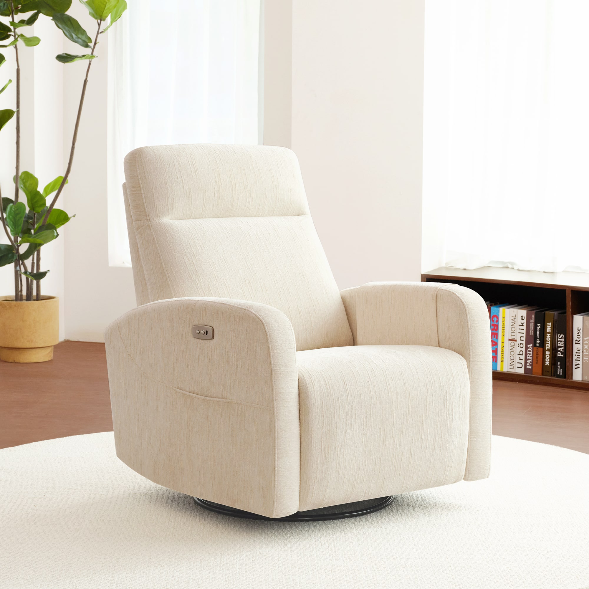 ModernMate - 32.7" Modern Chenille Power Recliner with Armrest, Zero Gravity Swivel Rocker and Built-in USB & Type-C - Off-White