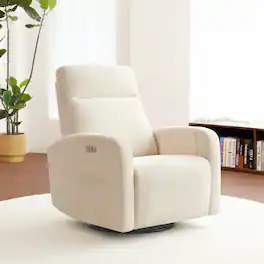 ModernMate - 32.7" Modern Chenille Power Recliner with Armrest, Zero Gravity Swivel Rocker and Built-in USB & Type-C - Off-White