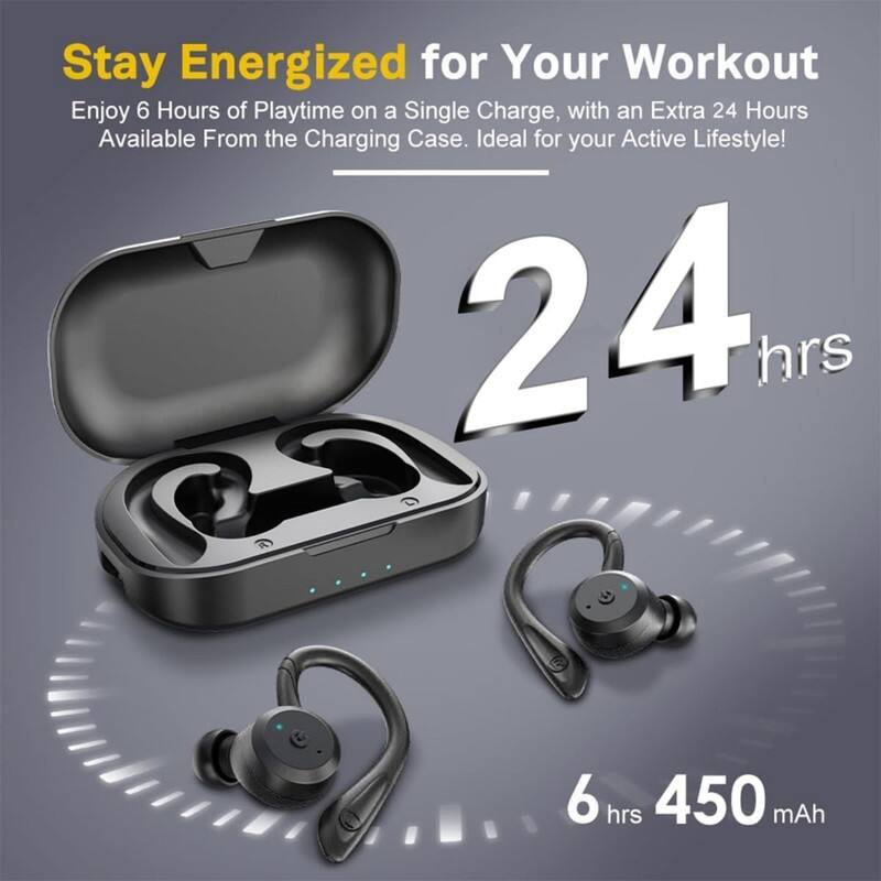 Stay Energized for Your Workout  
Enjoy 6 Hours of Playtime on a Single Charge, with an Extra 24 Hours Available From the Charging Case. Ideal for your Active Lifestyle!  

24 hrs  
6 hrs  
450 mAh