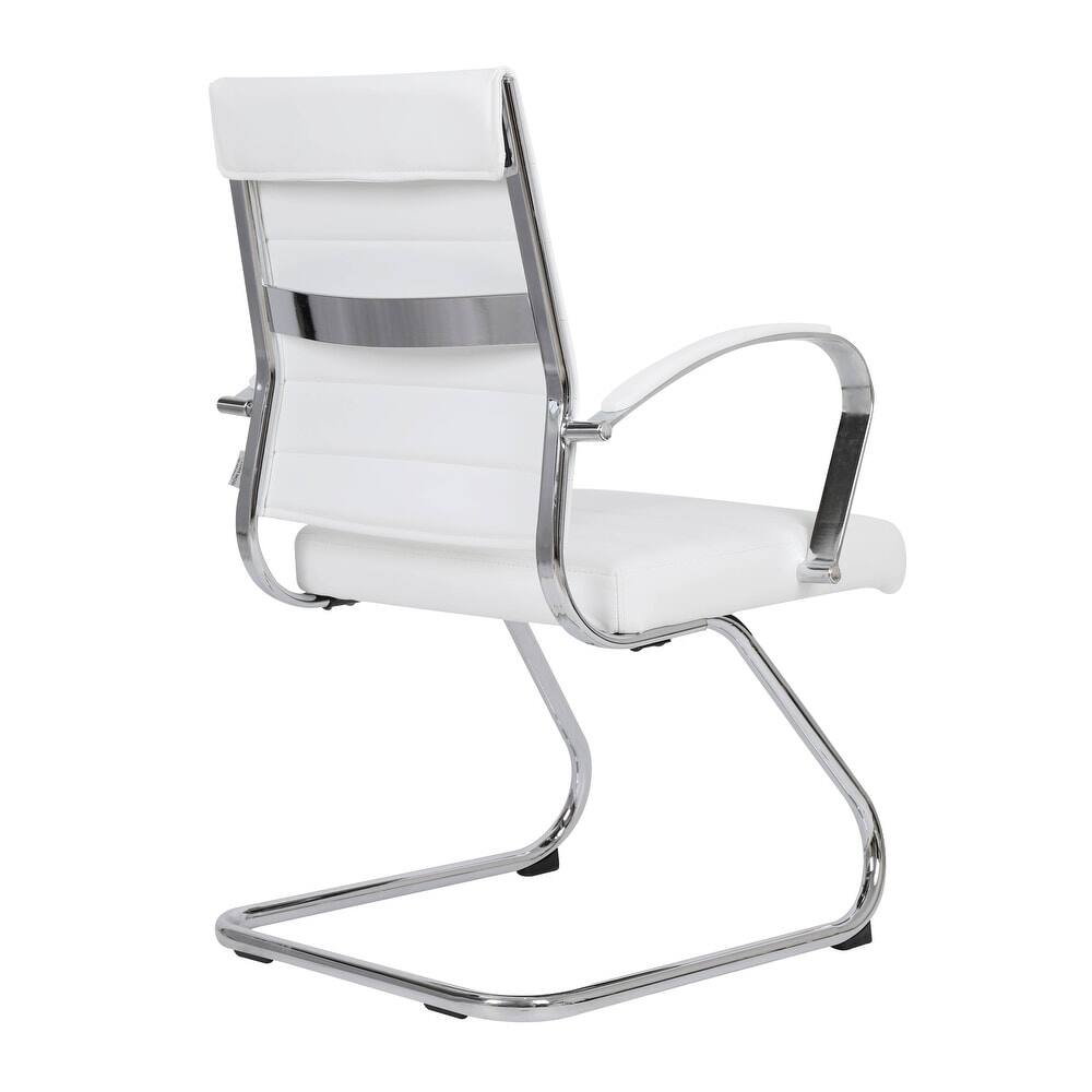 Alt View 5. LeisureMod - Benmar Office Chair, Ribbed Leather Upholstery with Chrome Arms and Sled Base, Modern Desk Seating for Home or Office - White.
