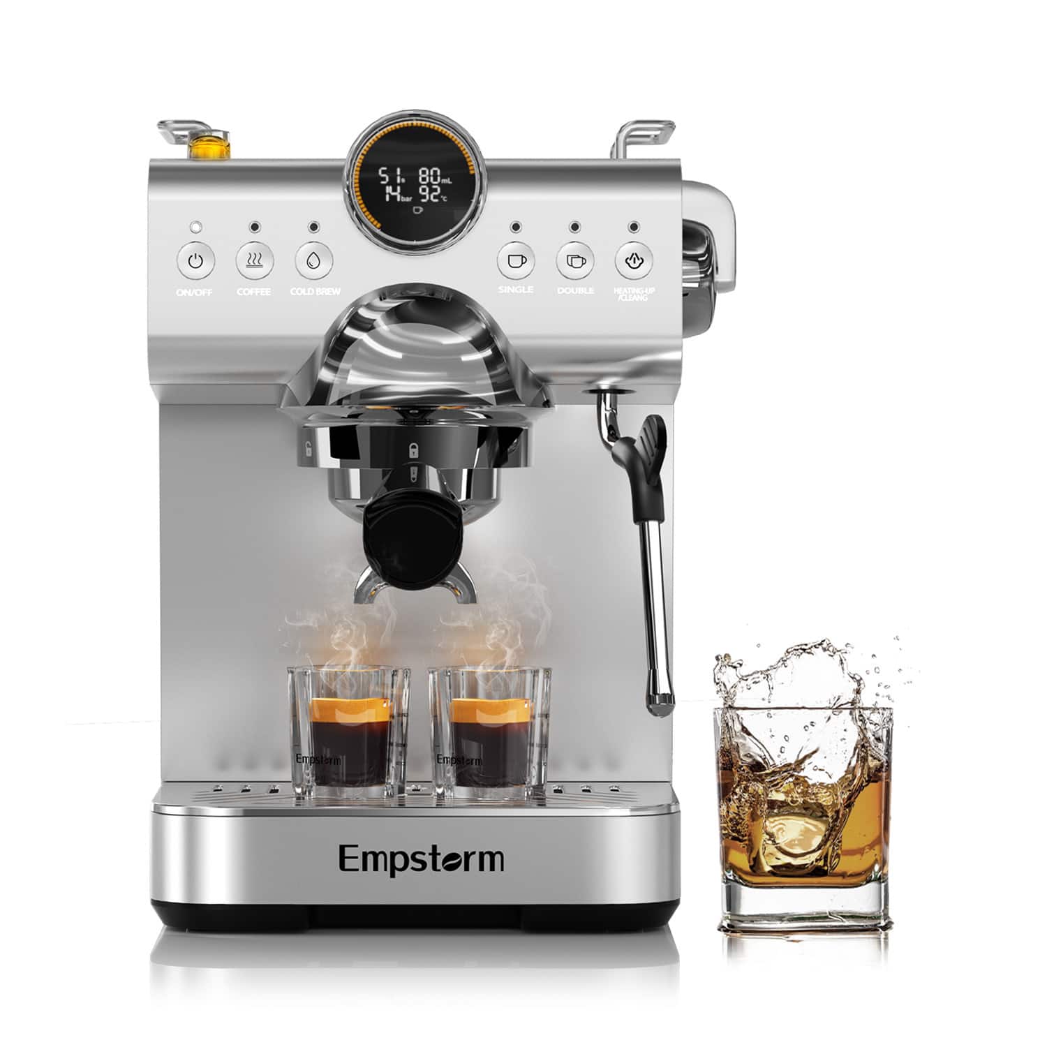 Empstorm - 50 oz. Espresso Coffee Maker with Digital Display, Powerful Dry Steam - Silver