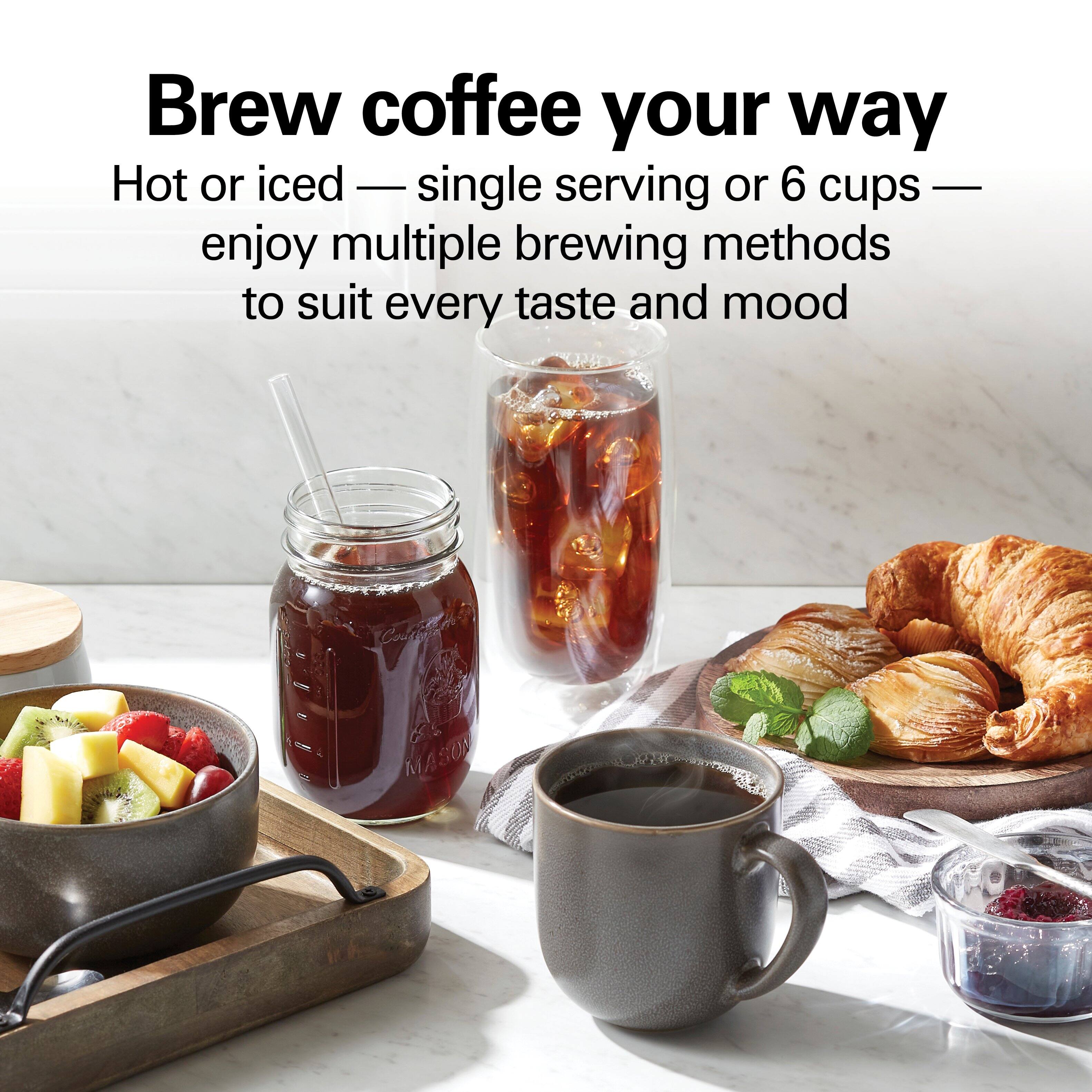 Brew coffee your way  
Hot or iced — single serving or 6 cups — enjoy multiple brewing methods to suit every taste and mood